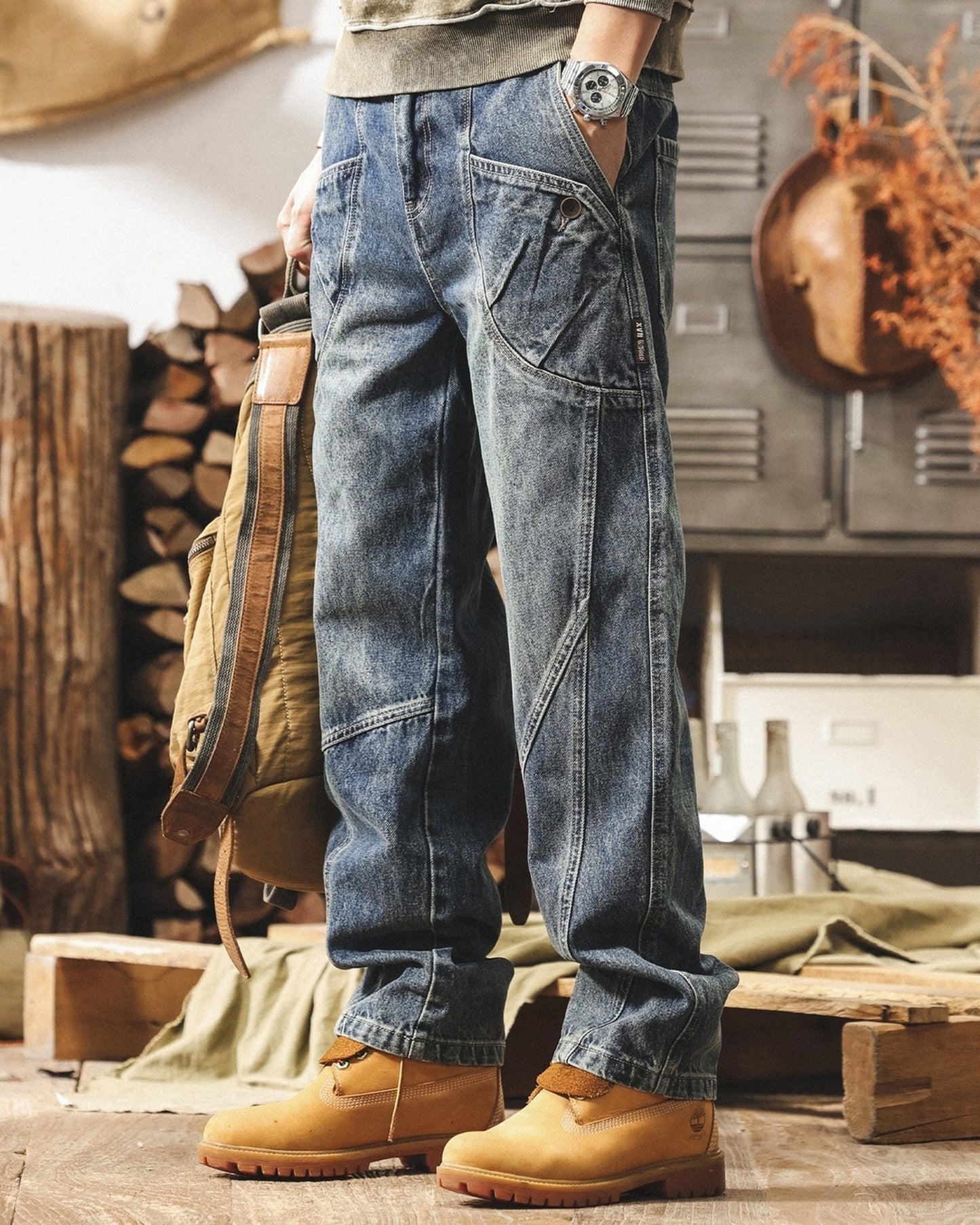 washed loose straight denim pants 2color 【ACT0205】