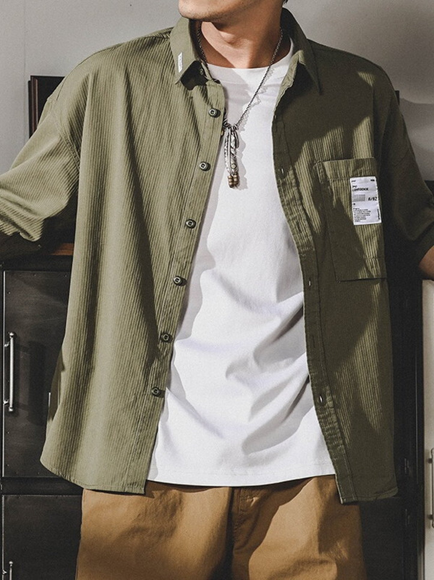 loose-fit classic lightweight short-sleeve cotton shirt 【ACT0251】