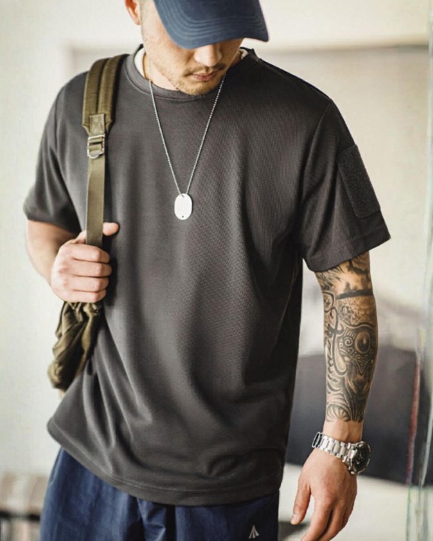 patch logo short sleeve t-shirt 3color 【ACT0047】