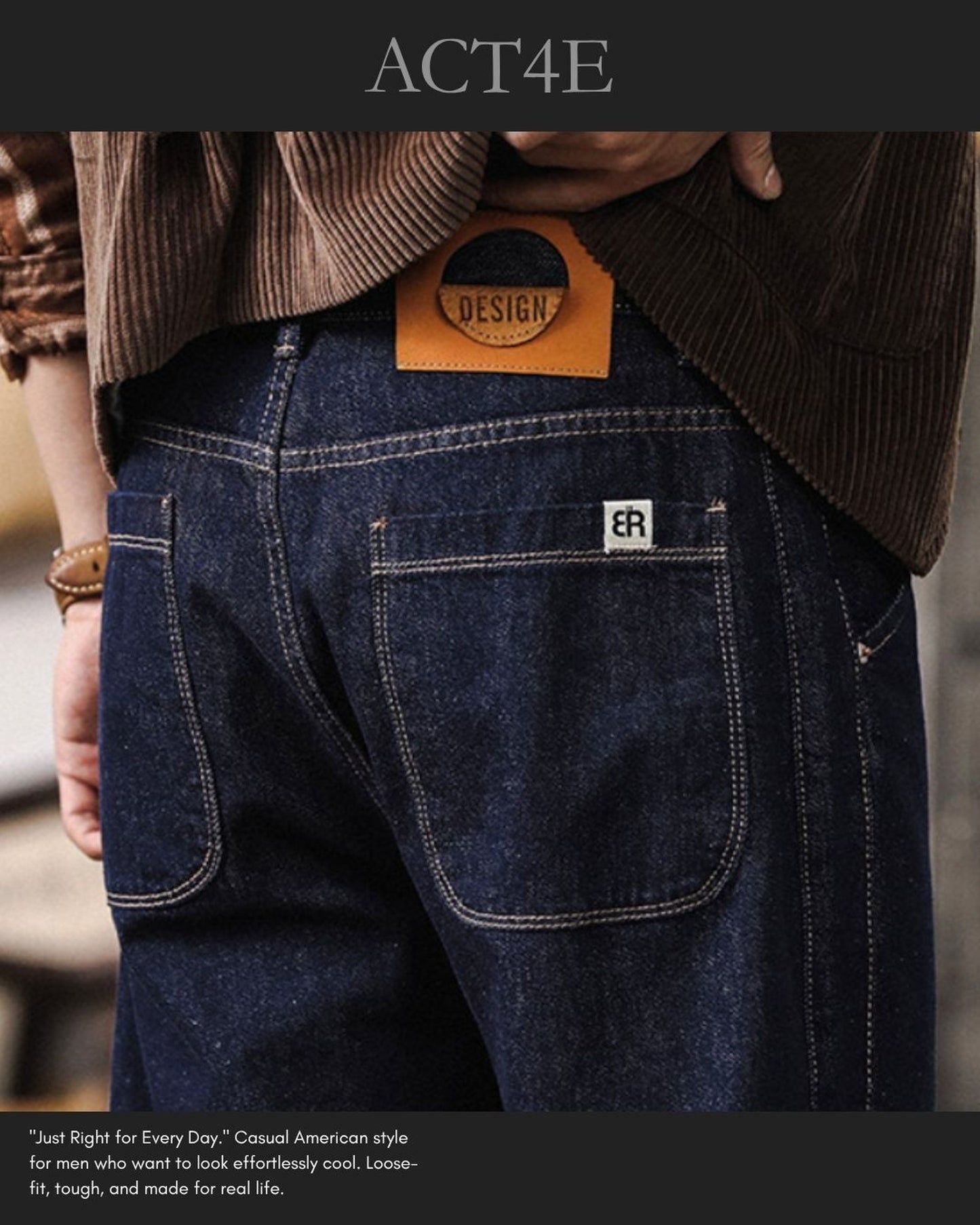 raw denim relaxed tapered pants 【ACT0198】