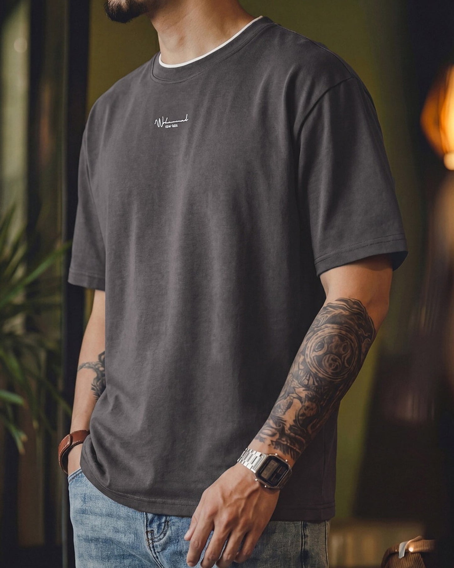Minimalist Lettering-Embroidered Casual Relaxed T-Shirt 2color 【ACT0104】