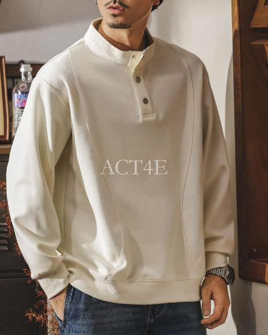 【M-4XL】henley neck vintage casual sweatshirt 【ACT0256】