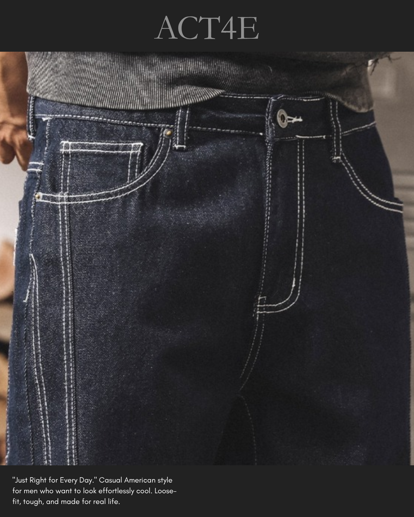 contrast stitch straight denim pants 【ACT0172】