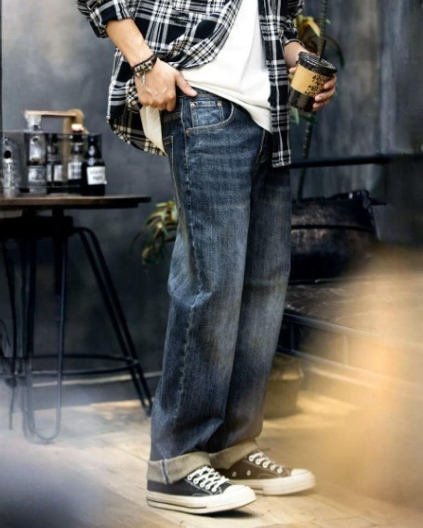 washed wide straight denim 【ACT0004】