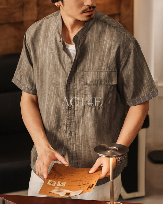 old money style striped short sleeve shirt 【ACT0171】