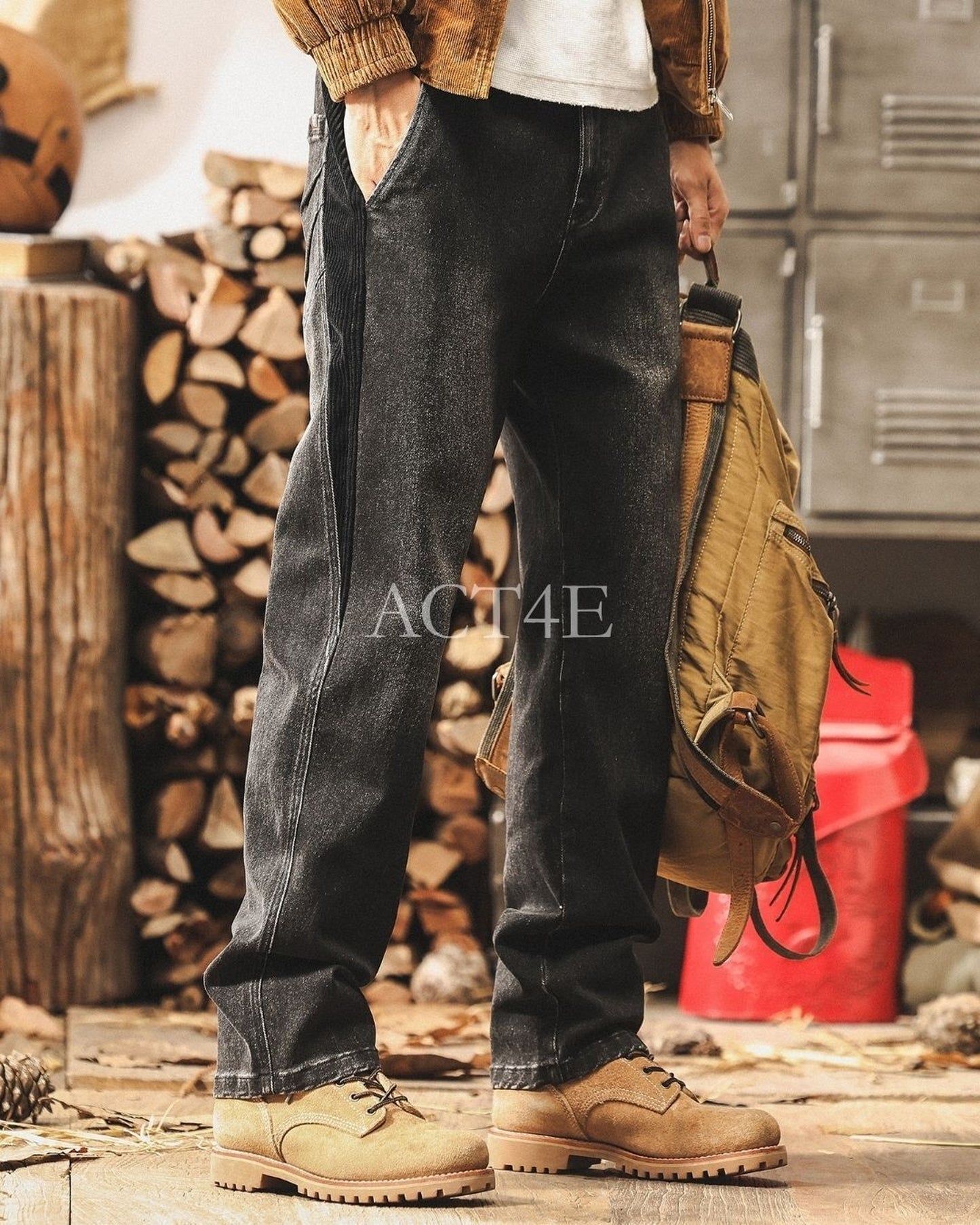 side stripe relax straight denim pants 3color 【ACT0212】