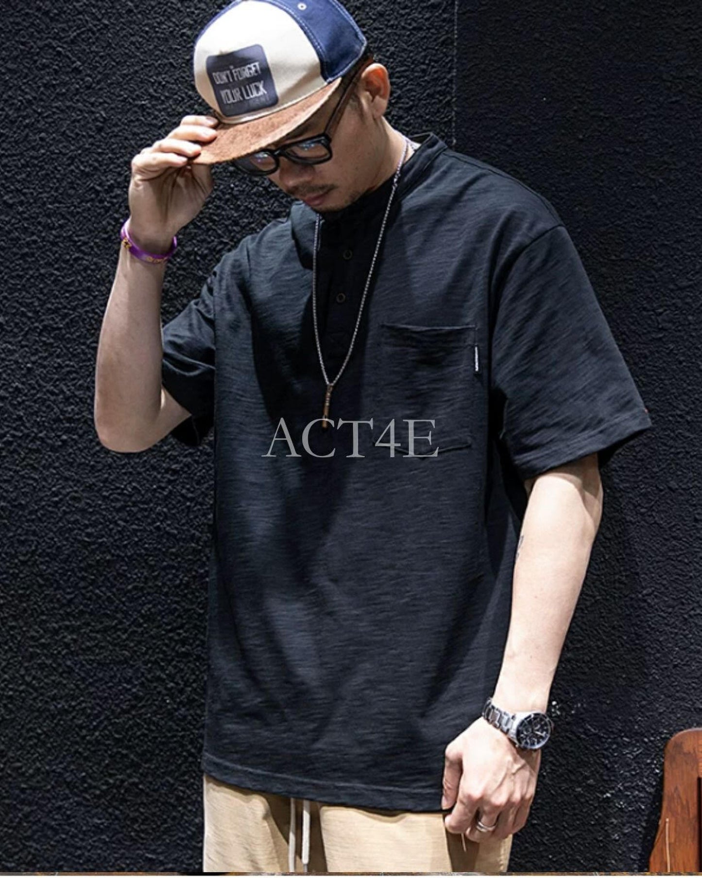 button front patch pocket short sleeve t-shirt 2color 【ACT0048】