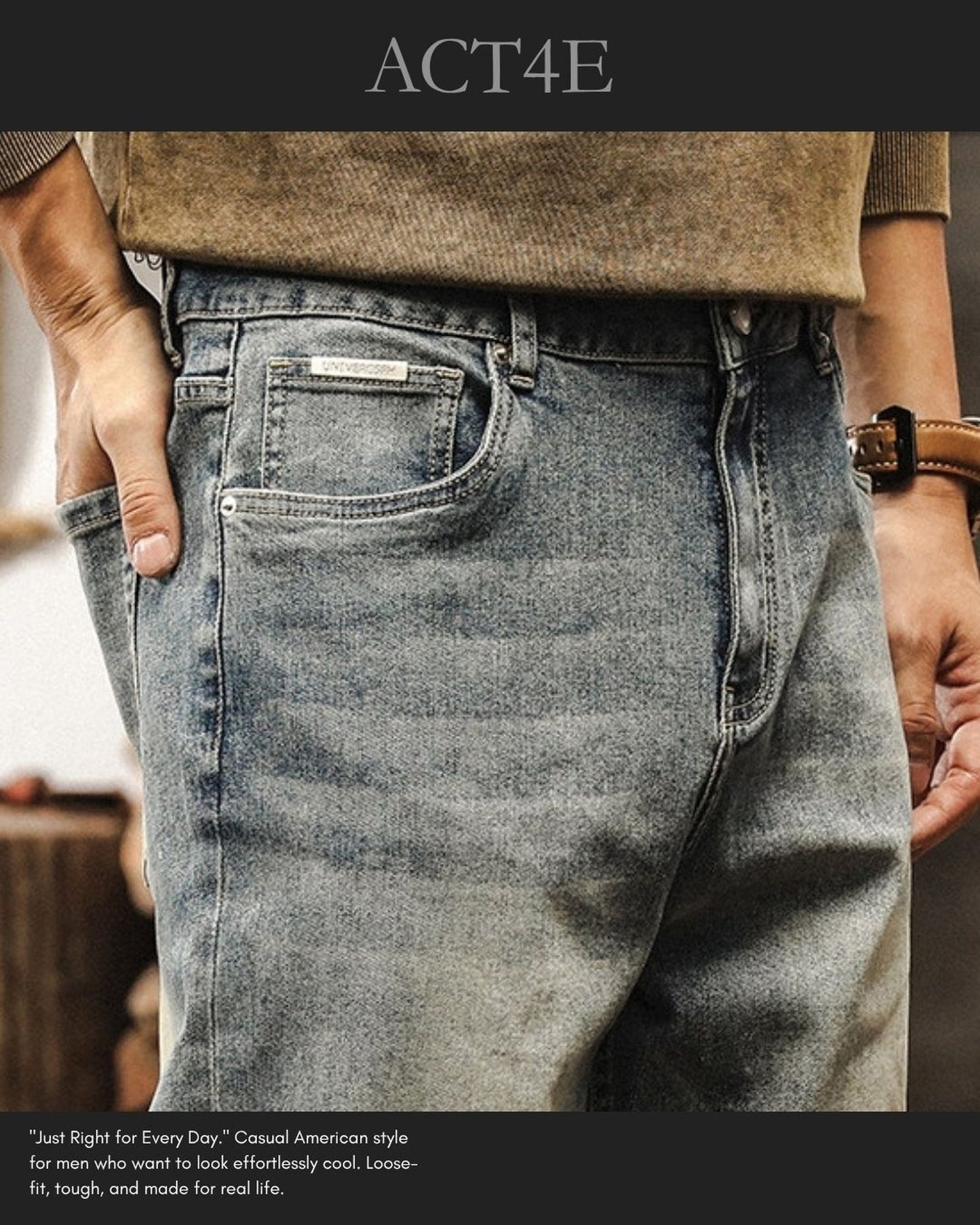classic damage wash straight denim pants 3colors 【ACT0194】