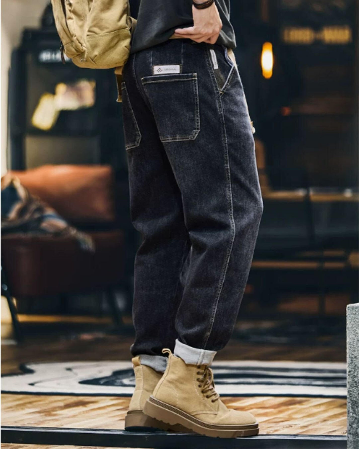 belted wide straight denim pants 2color 【ACT0009】