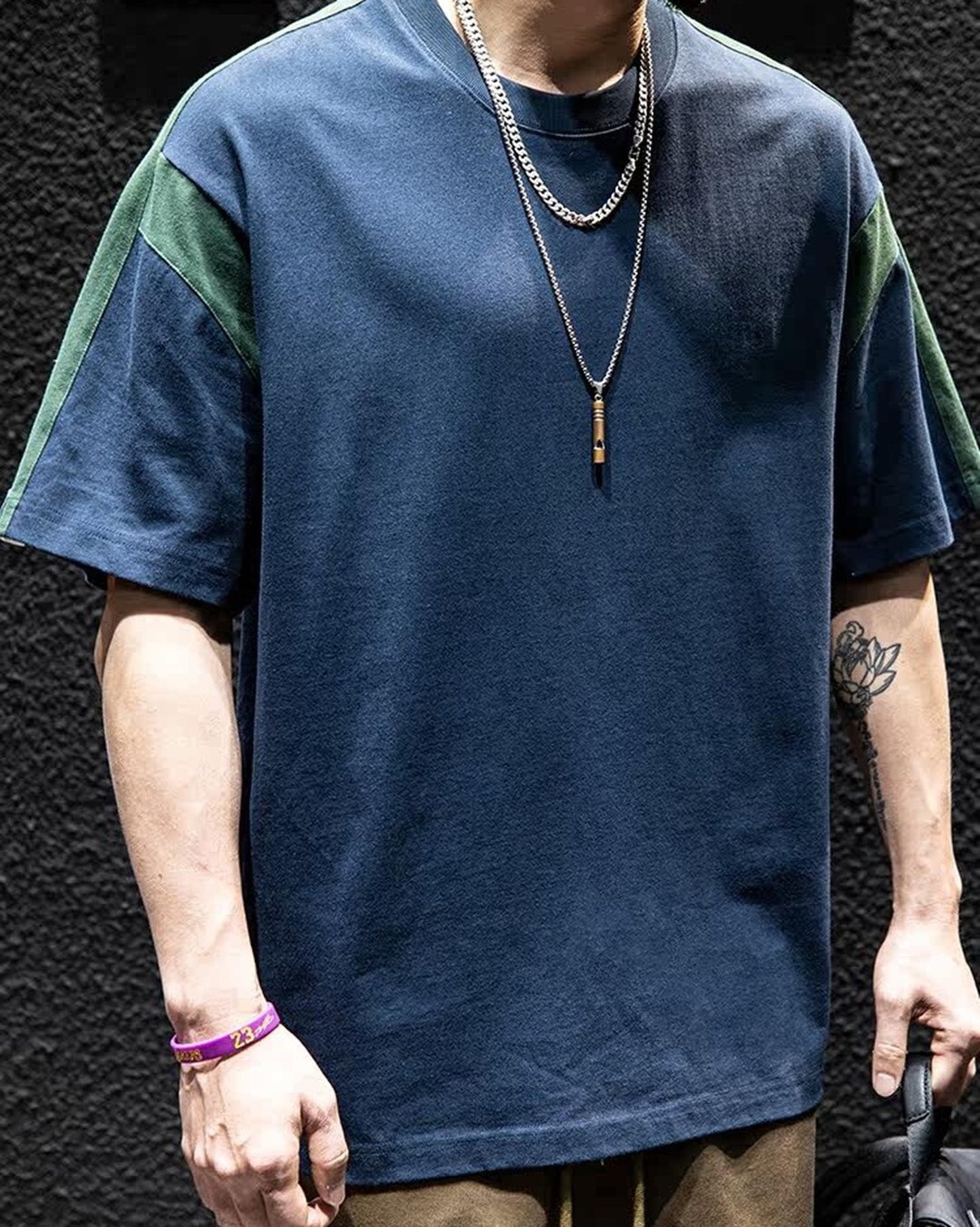Casual Color-Block Loose Short-Sleeve T-Shirt 2color 【ACT0070】