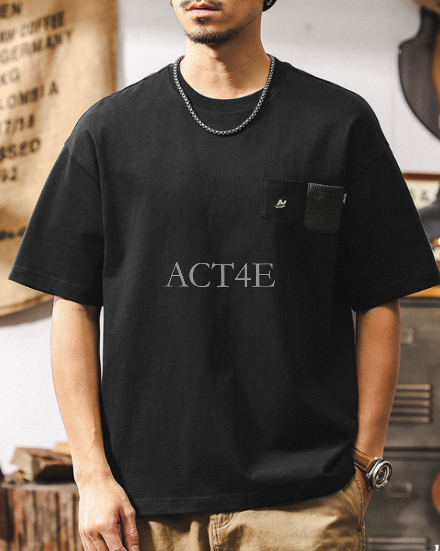 heavy weight double pocket short sleeve t-shirt 2color 【ACT0169】