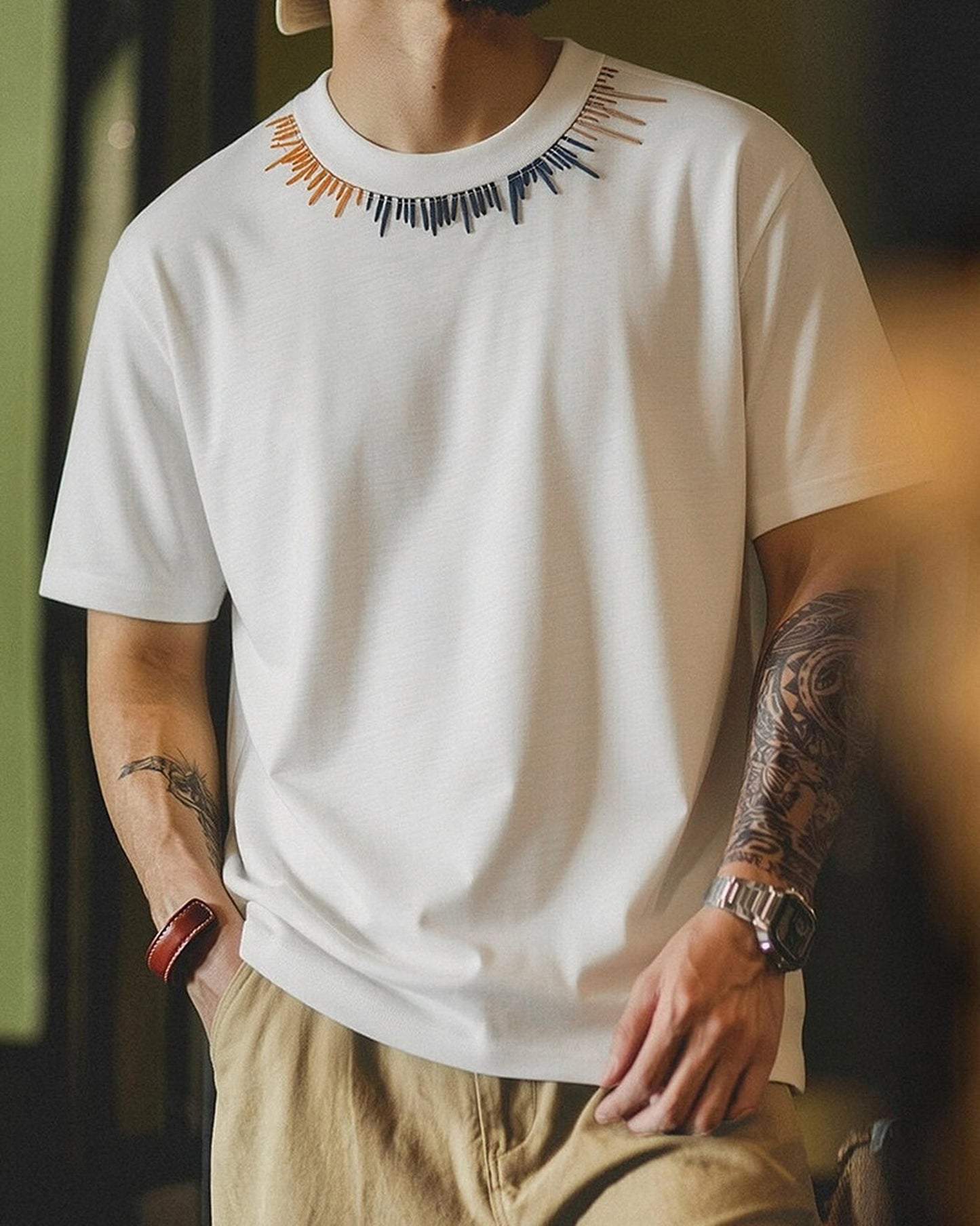 Neckline-Embroidery Casual Loose T-Shirt 2color 【ACT0084】