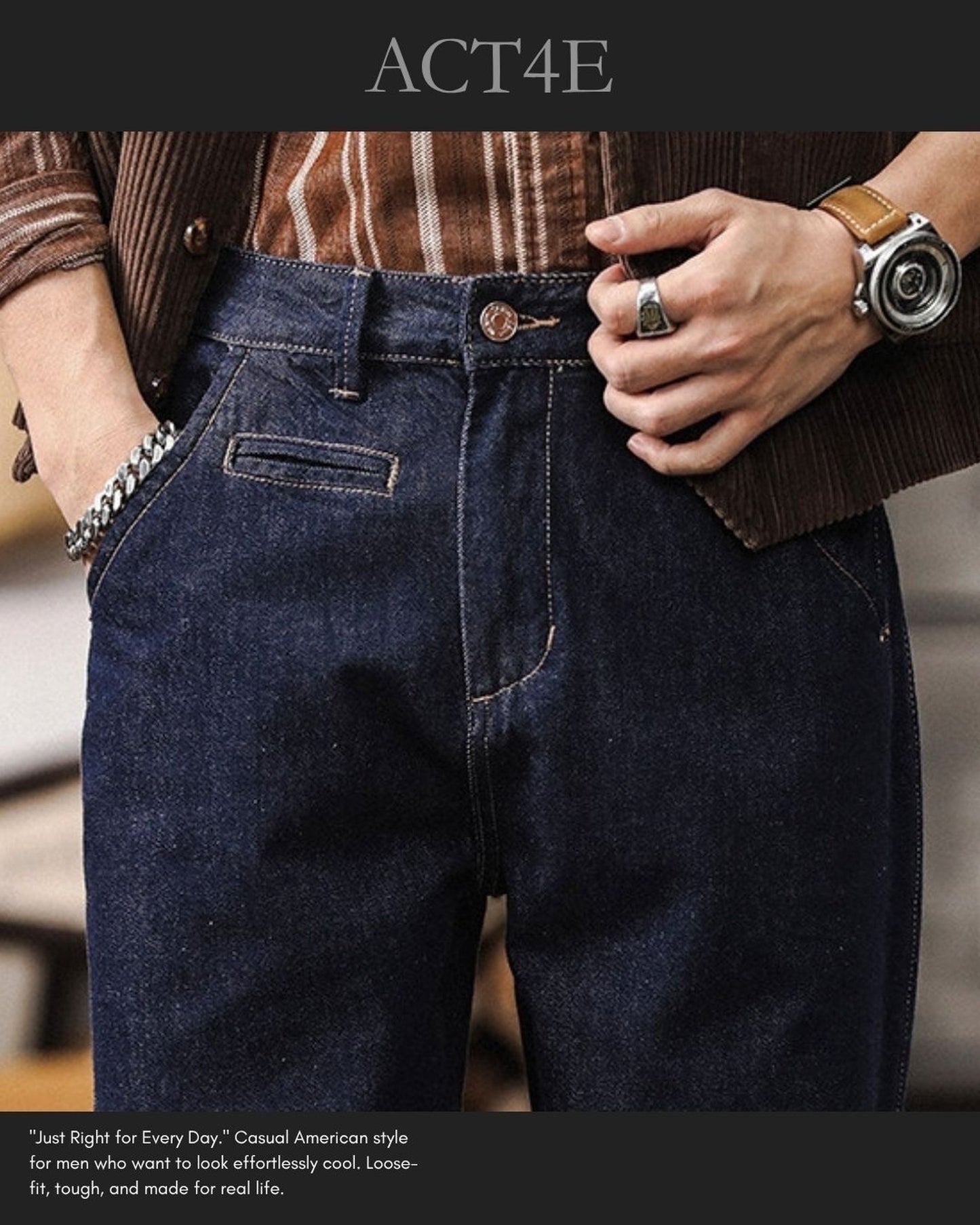 raw denim relaxed tapered pants 【ACT0198】