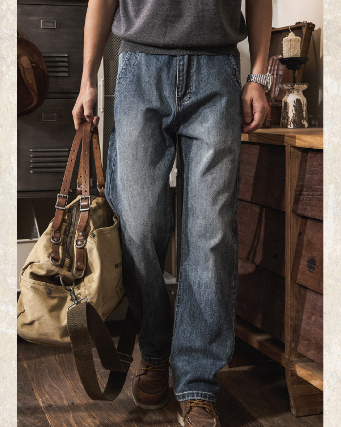 heavy weight loose straight denim pants 【ACT0203】