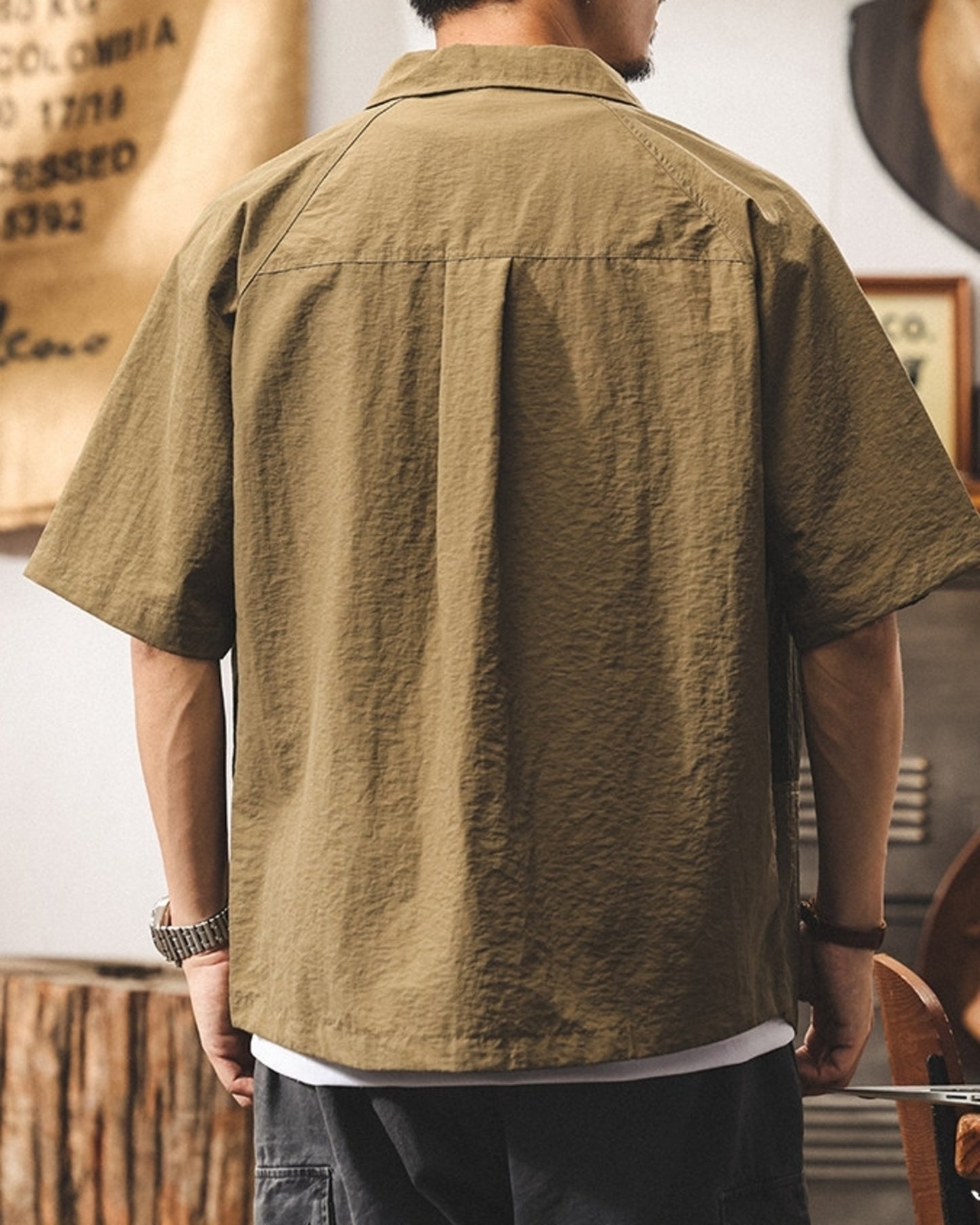 color block quick-dry utility cargo shirt 2color 【ACT0237】
