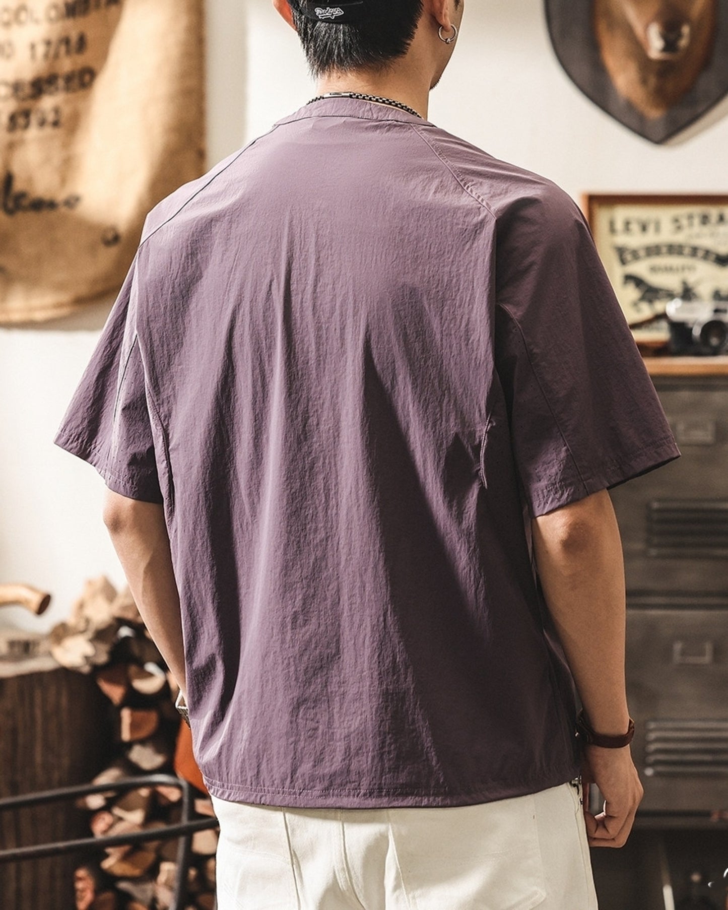 functional henley neck short sleeve t-shirt 2color 【ACT0162】