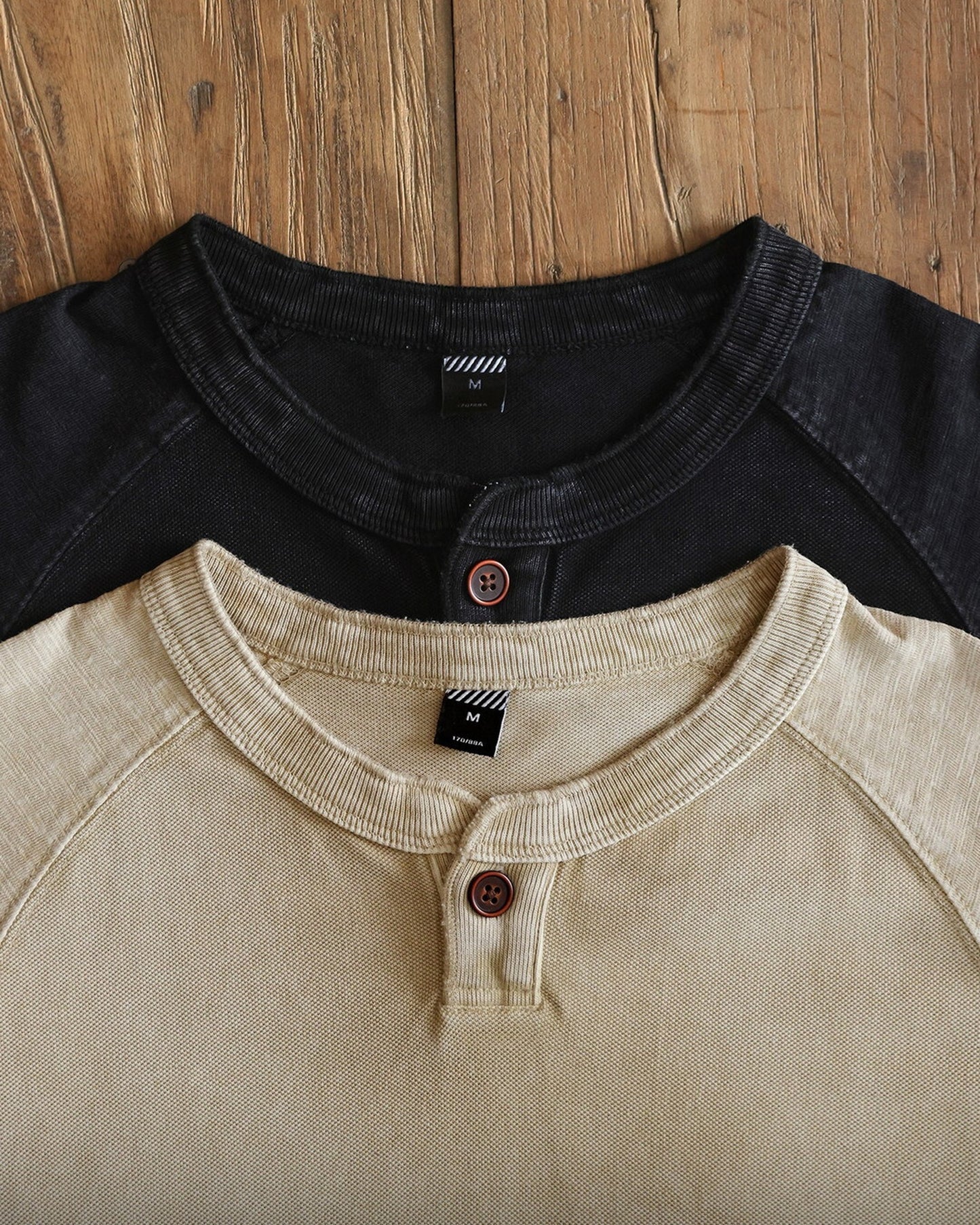Henley-Neck Raglan-Sleeve Loose Casual T-Shirt 2color 【ACT0085】
