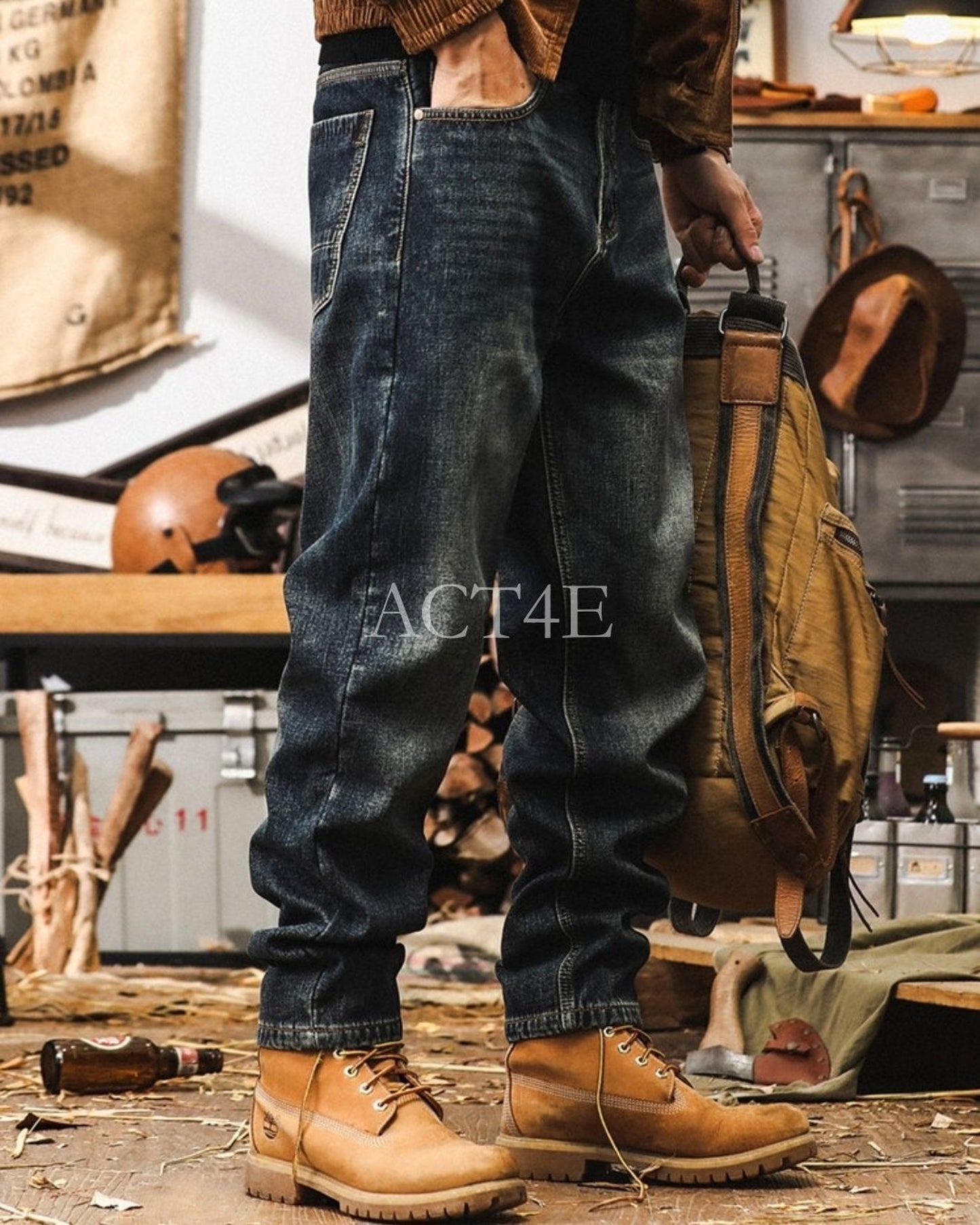 vintage classic wash straight denim pants 【ACT0218】