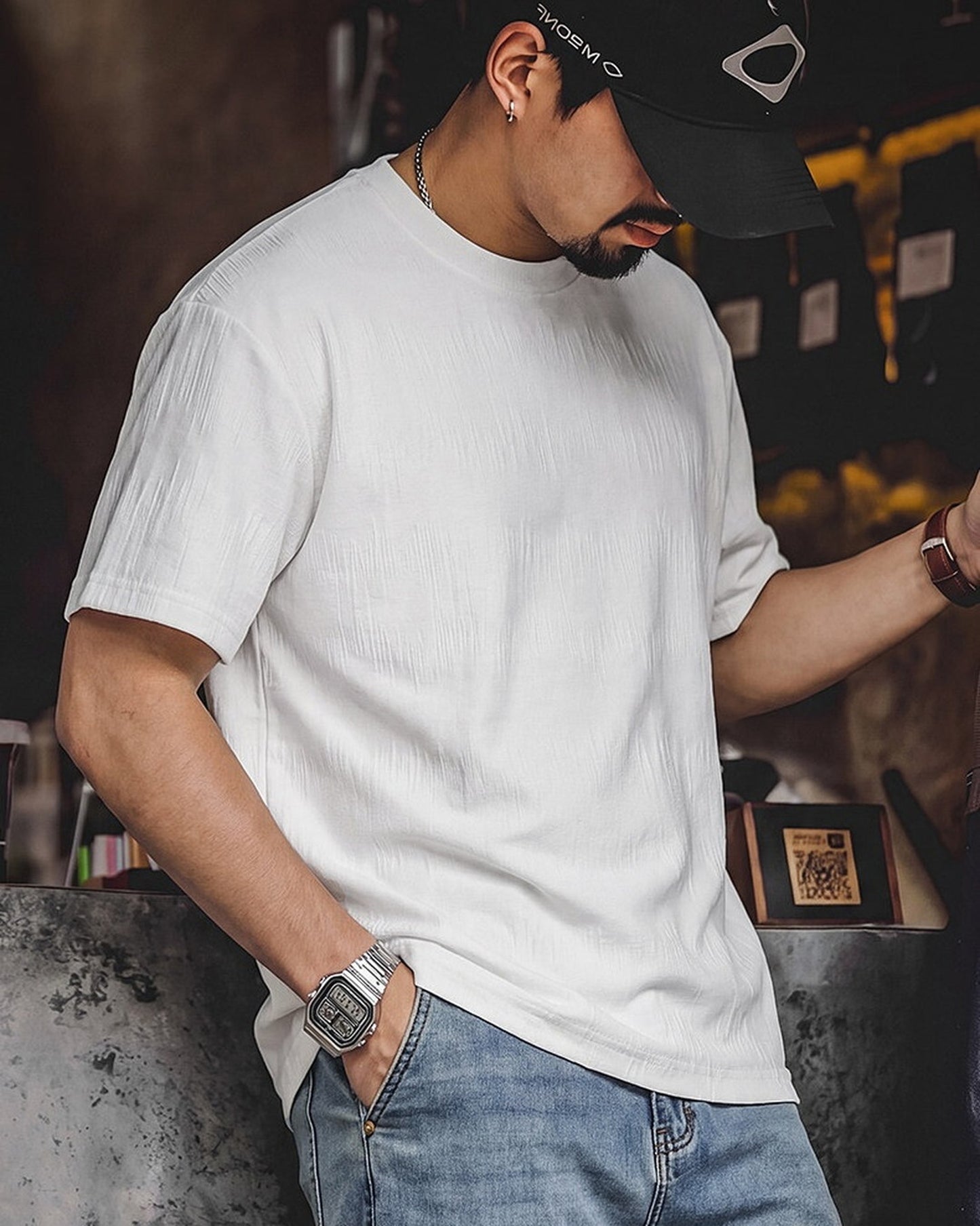 Casual Relaxed Textured Waffle T-Shirt 2color 【ACT0109】