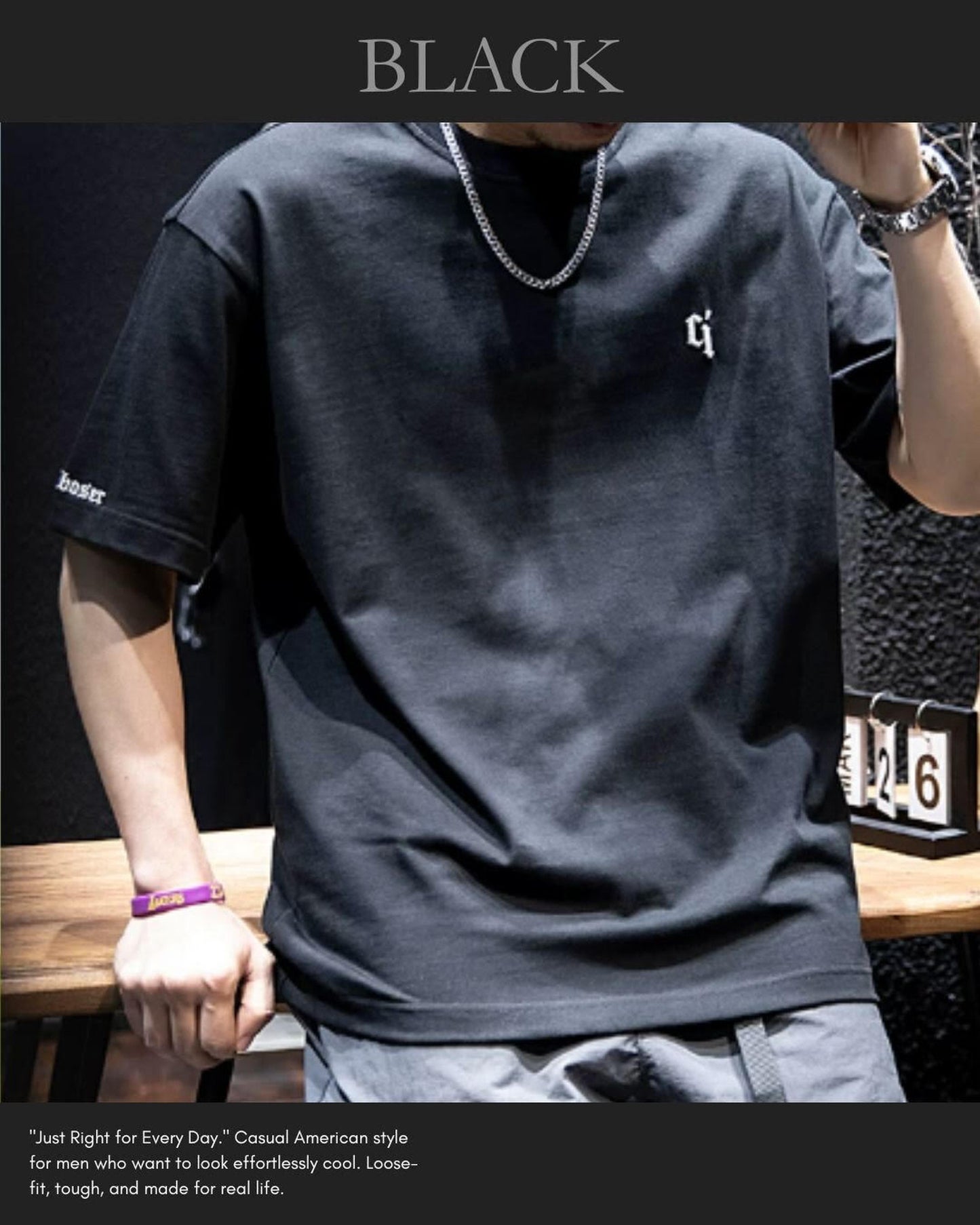 embroidered logo oversized t-shirt 4color 【ACT0028】