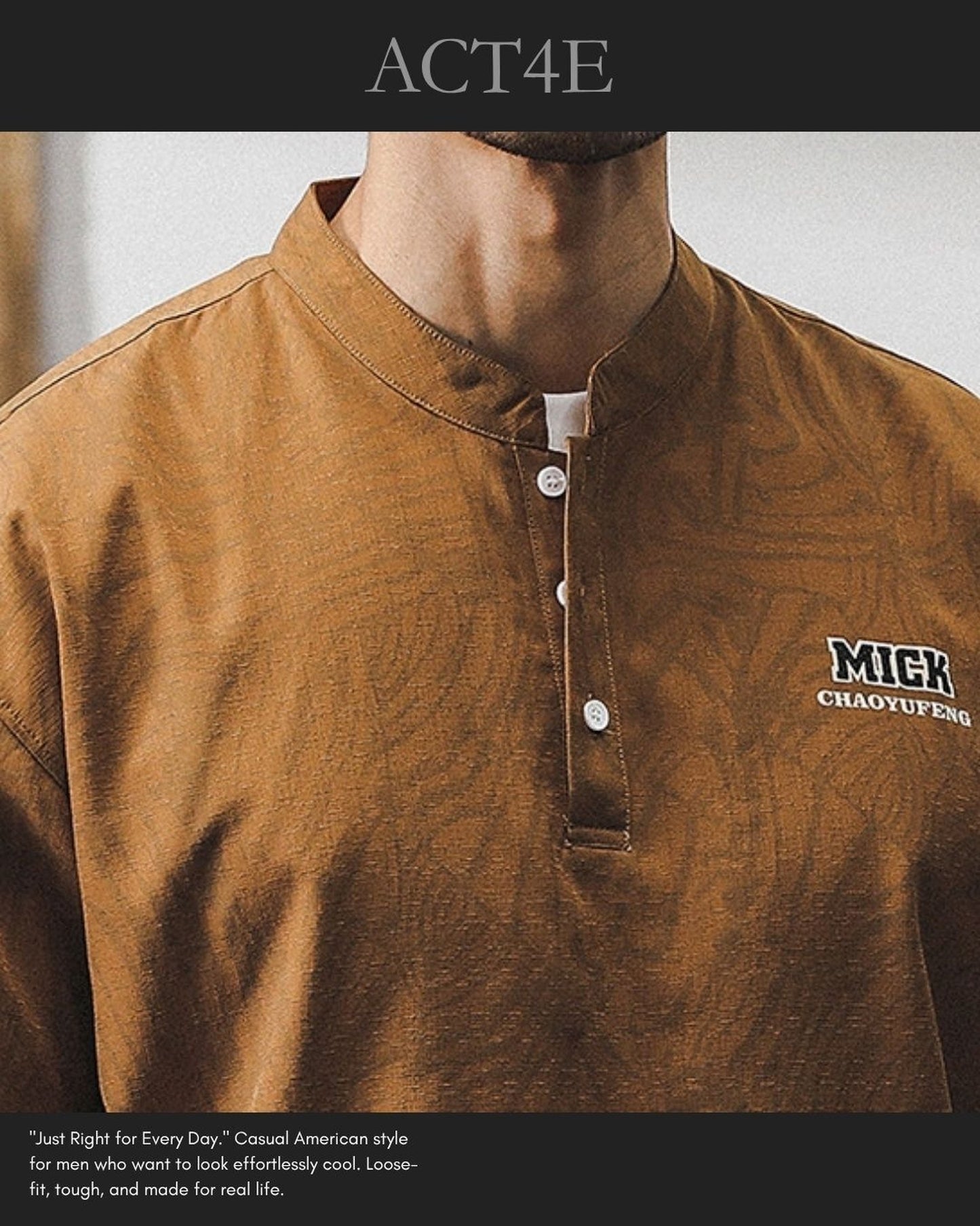 vintage striped stand collar POLO shirt 3color 【ACT0240】
