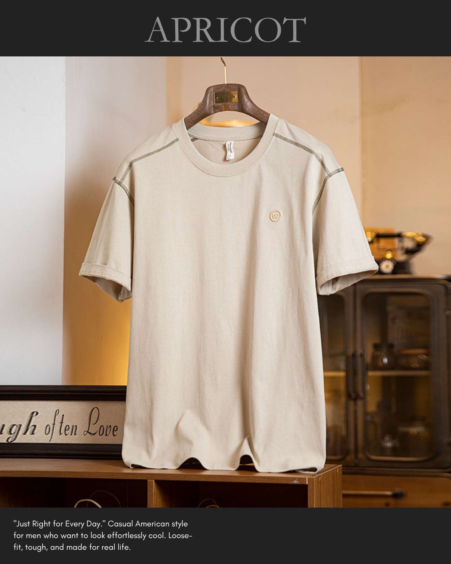 Panel stitched embroidered t-shirt 4color 【ACT0065】