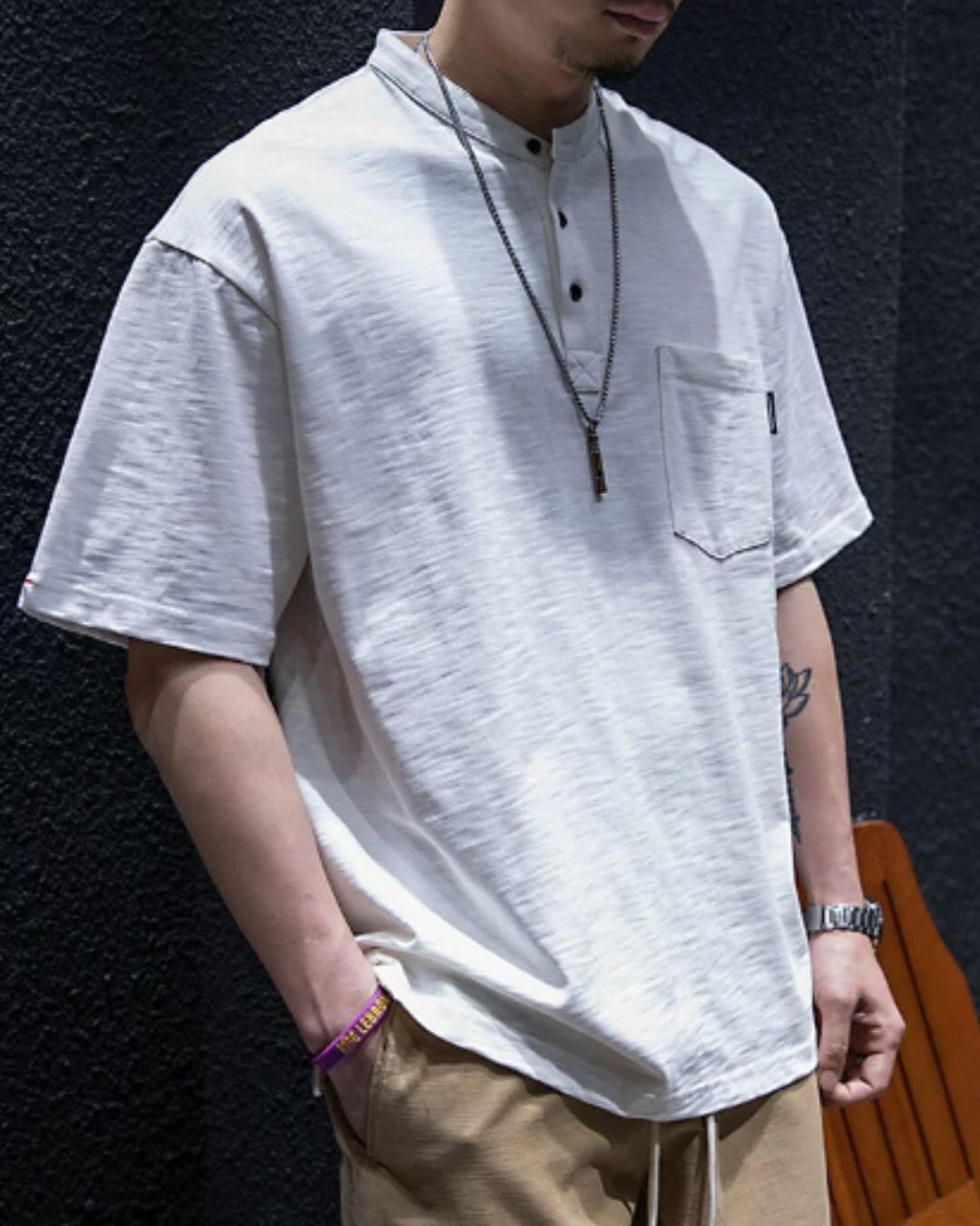 button front patch pocket short sleeve t-shirt 2color 【ACT0048】