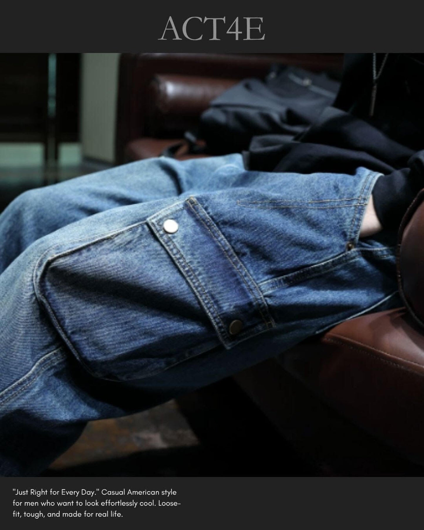 vintage processed loose fit cargo denim pants 【ACT0023】