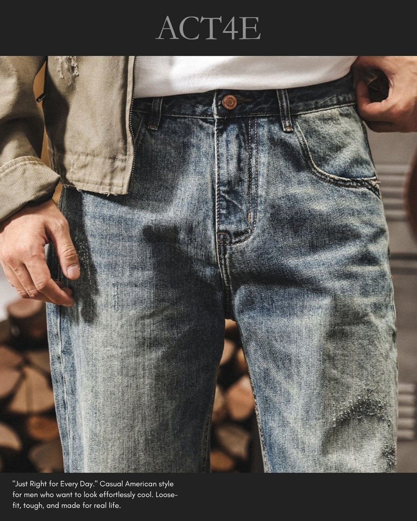 damage detail loose tapered denim pants 【ACT0221】
