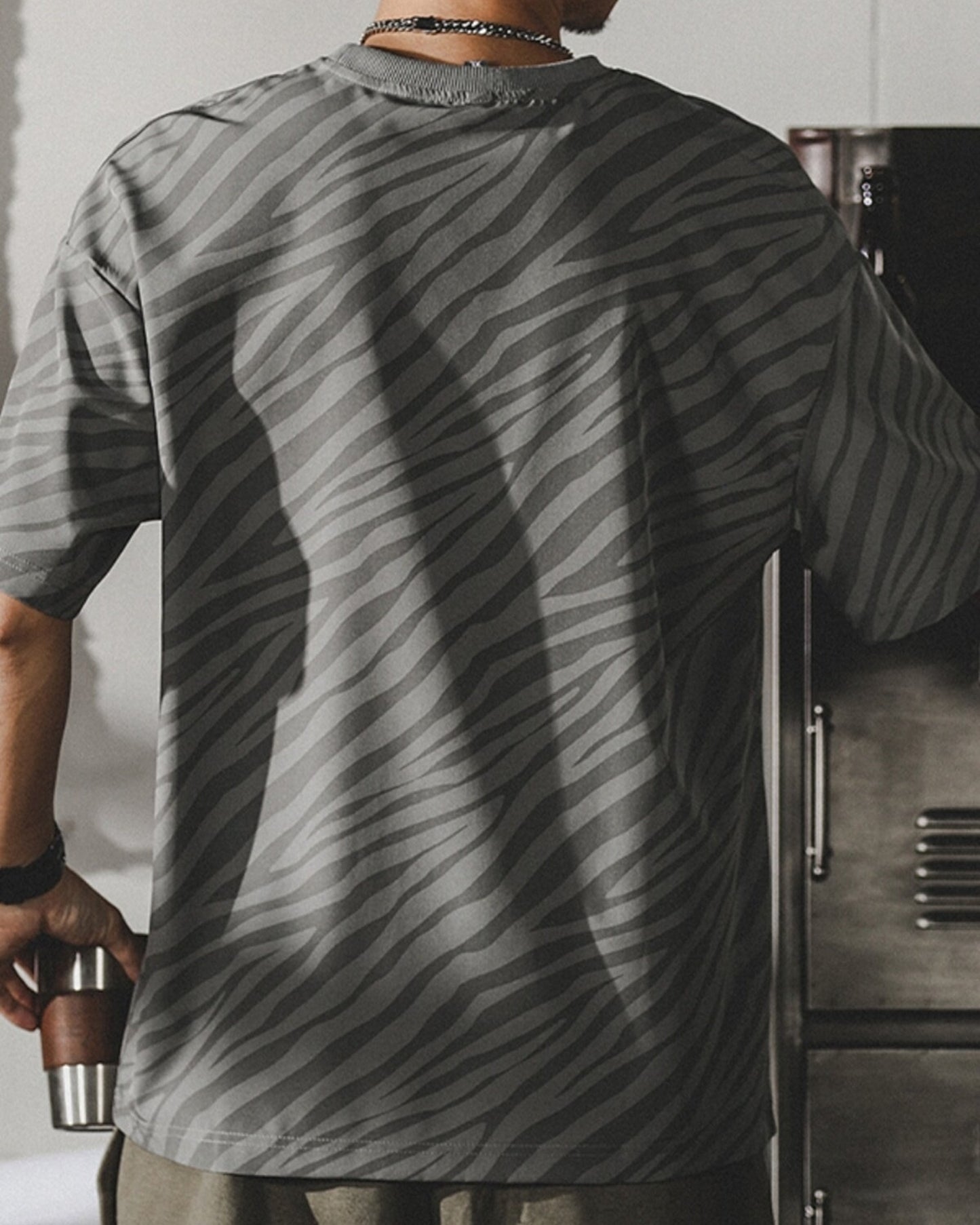 zebra striped pocket short sleeve t-shirt 3color 【ACT0165】