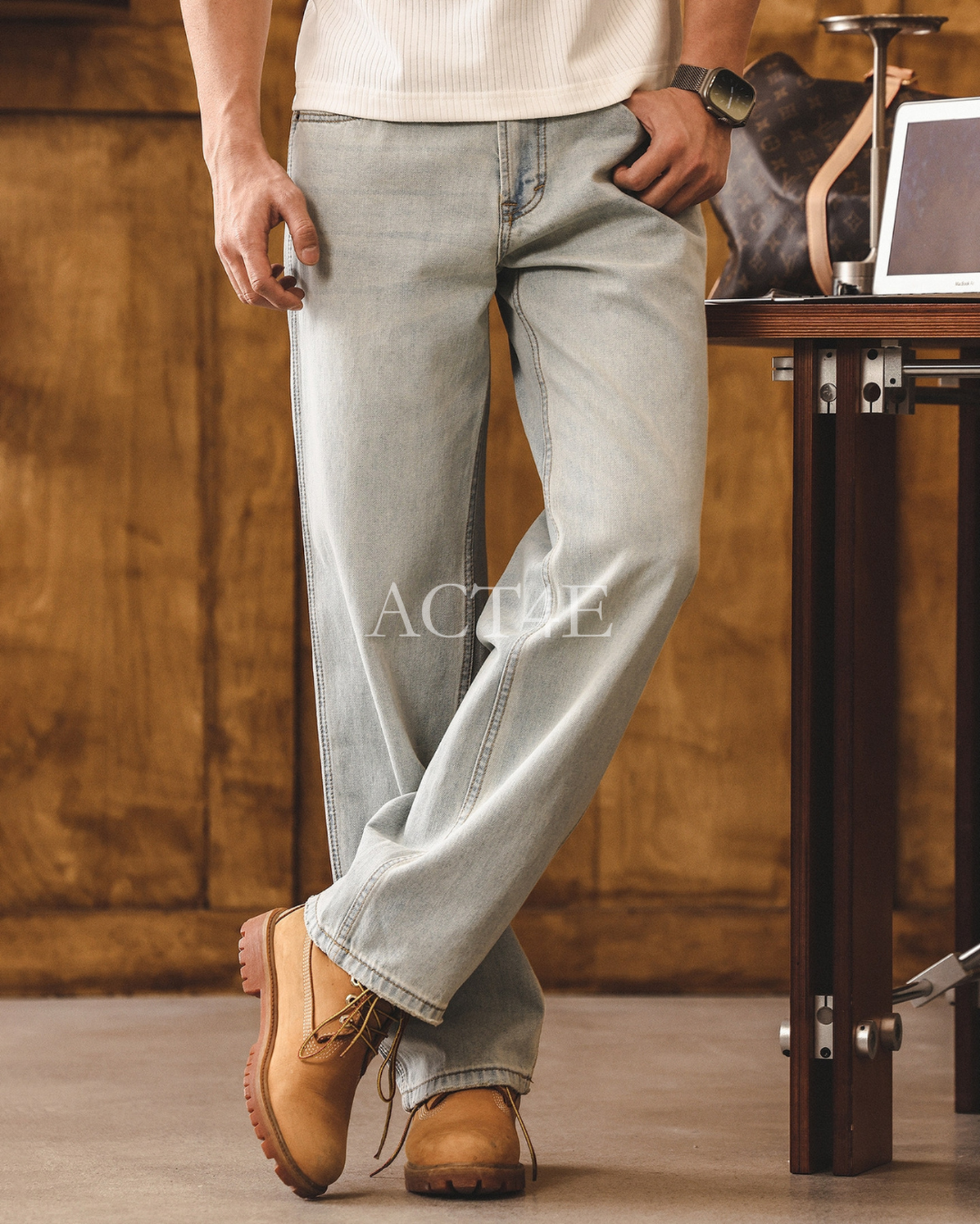 ice blue relaxed straight denim pants 【ACT0181】