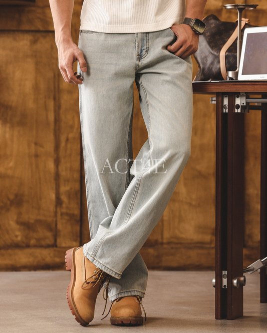 ice blue relaxed straight denim pants 【ACT0181】