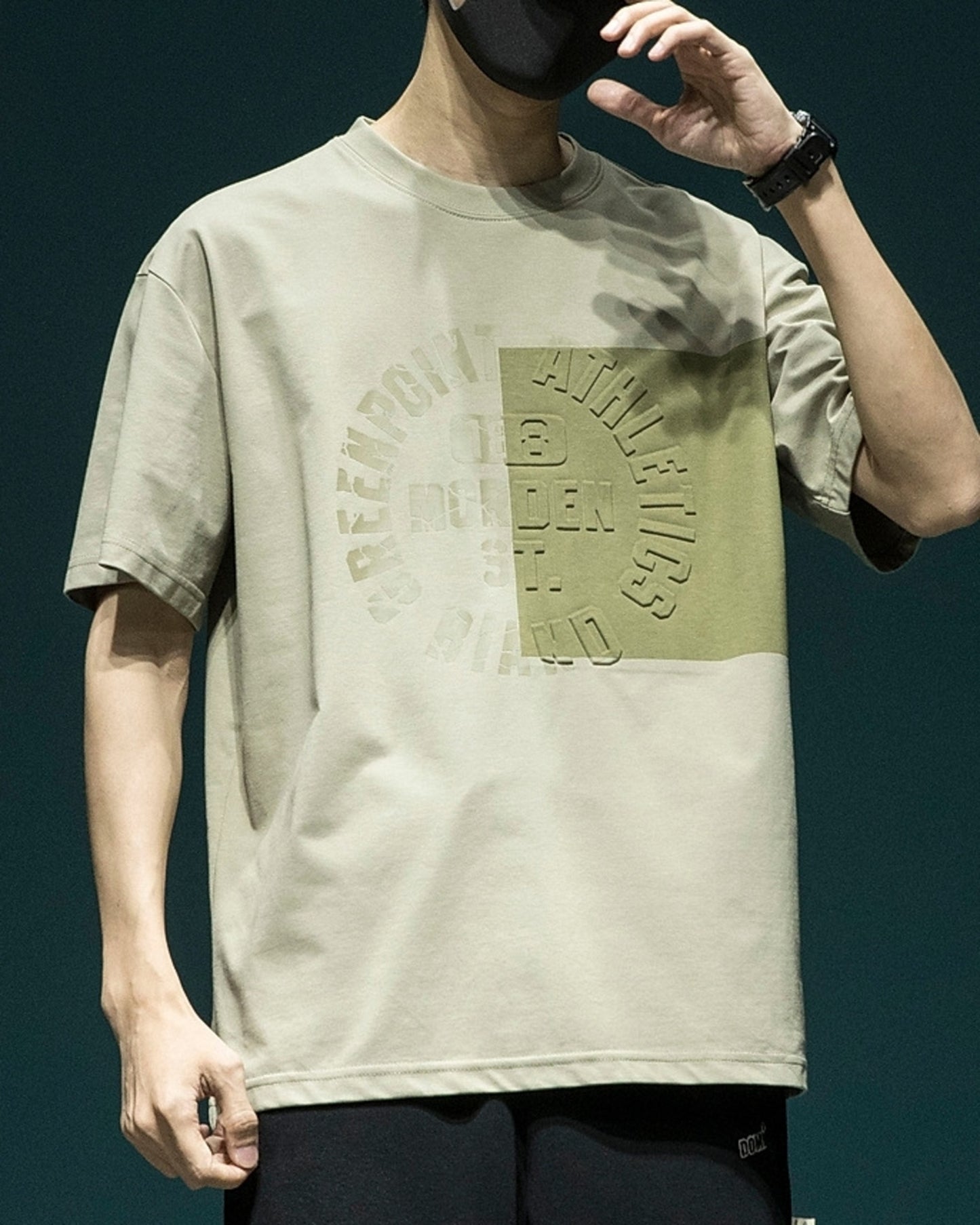 letter embossed short sleeve t-shirt 3color 【ACT0170】