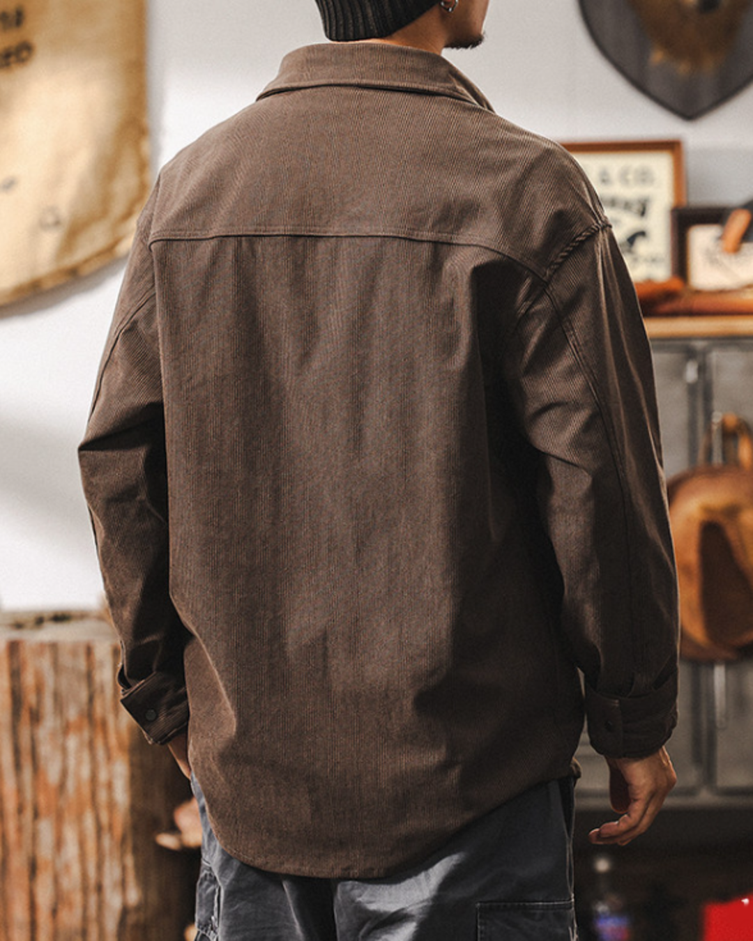 【M-4XL】relaxed fit corduroy long shirt 【ACT0299】