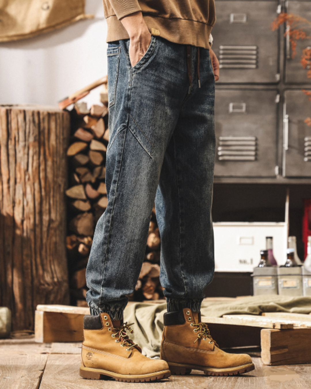 【M-4XL】vintage washed drawstring jogger denim pants 【ACT0253】