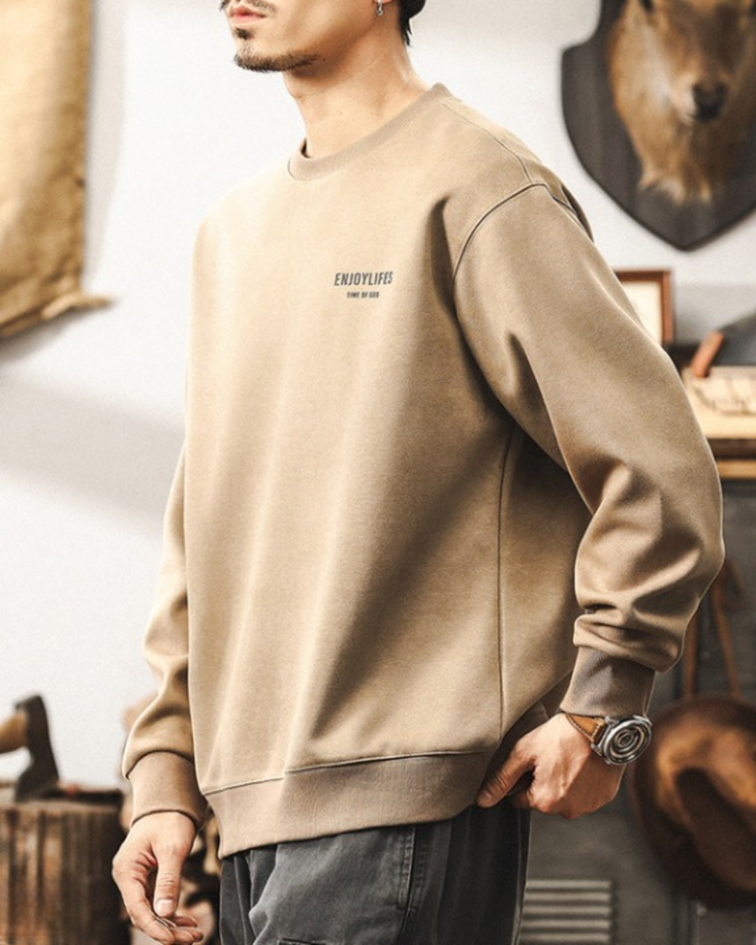 【S-4XL】relaxed fit chest logo sweatshirt 【ACT0261】