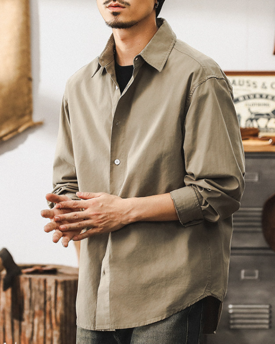 【M-4XL】basic cotton long sleeve shirt 【ACT0300】