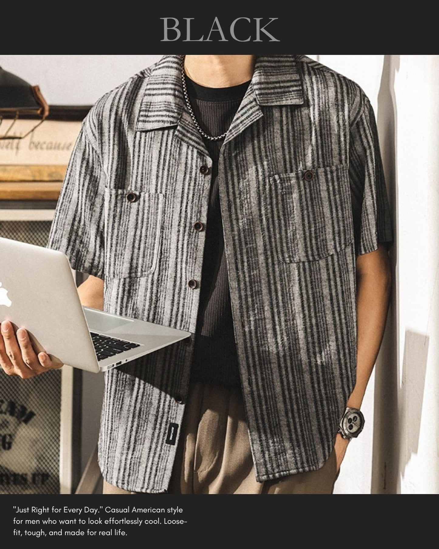 cuban collar linen loose short sleeve shirt 3color 【ACT0231】