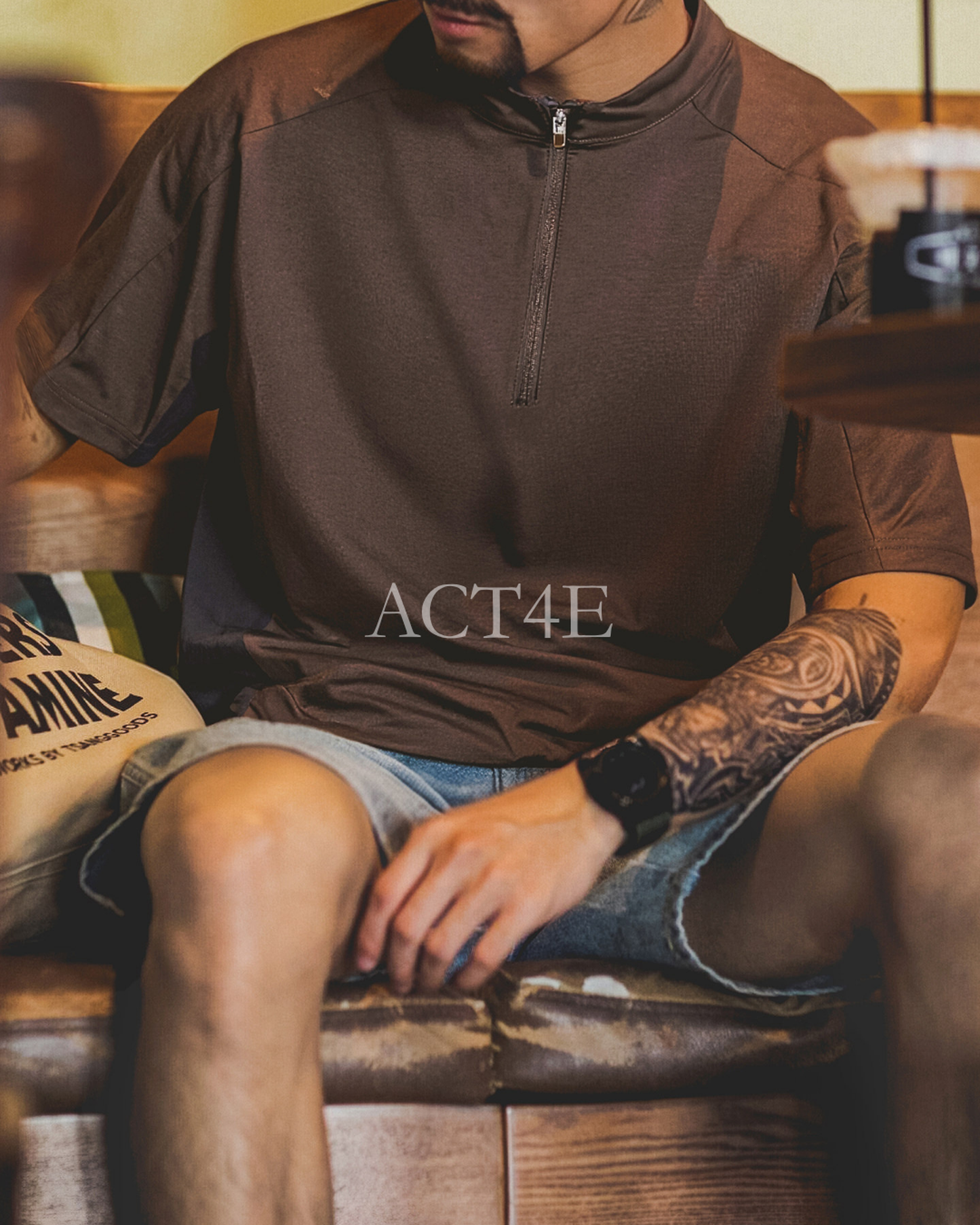 Half-Zip Coolmax-Blend Color-Block Short-Sleeve T-Shirt 【ACT0132】