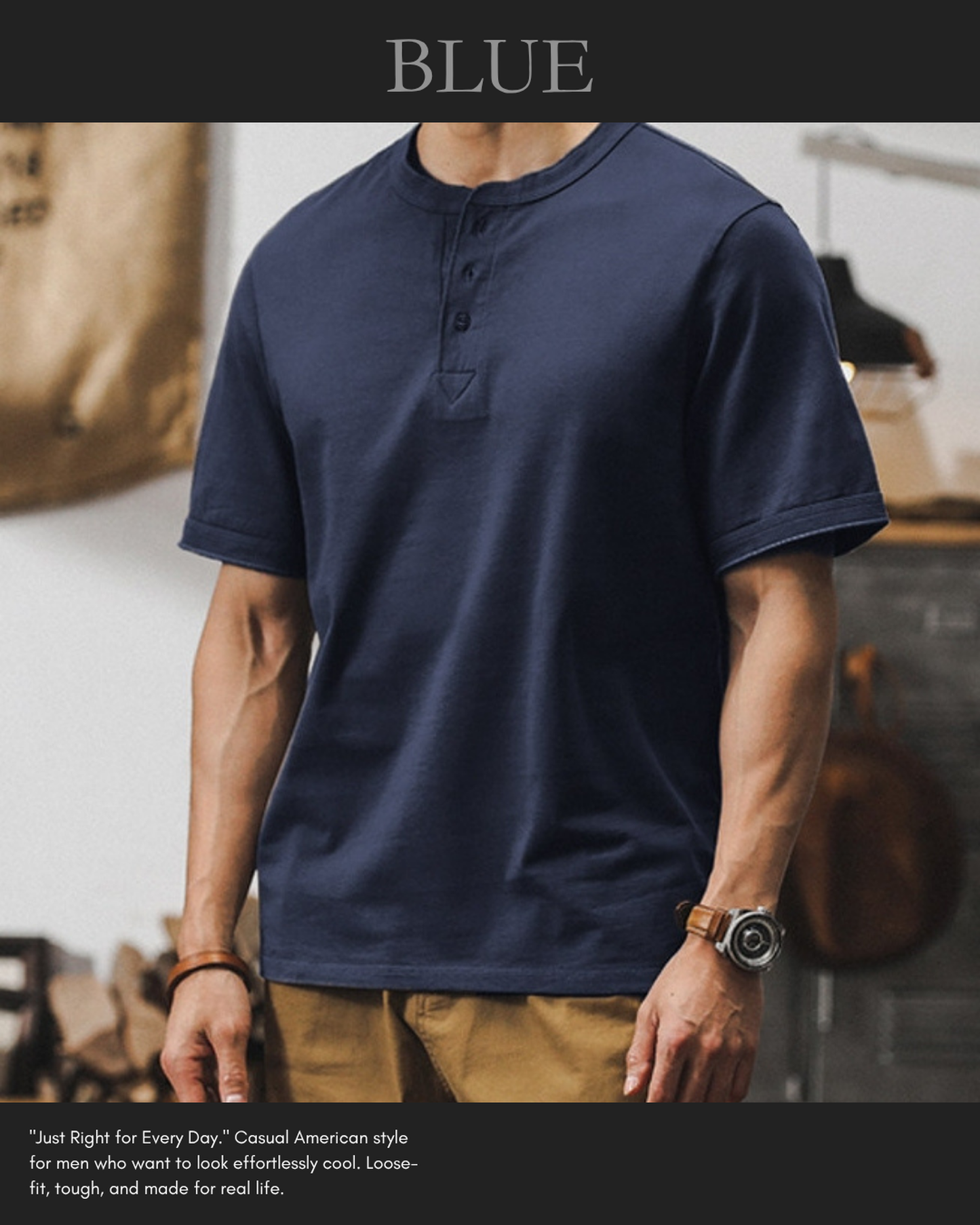 loose cotton henley neck t-shirt 5color 【ACT0164】