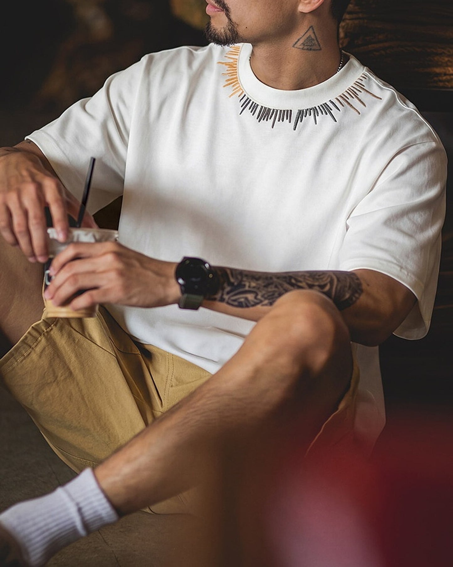 Neckline-Embroidery Casual Loose T-Shirt 2color 【ACT0084】