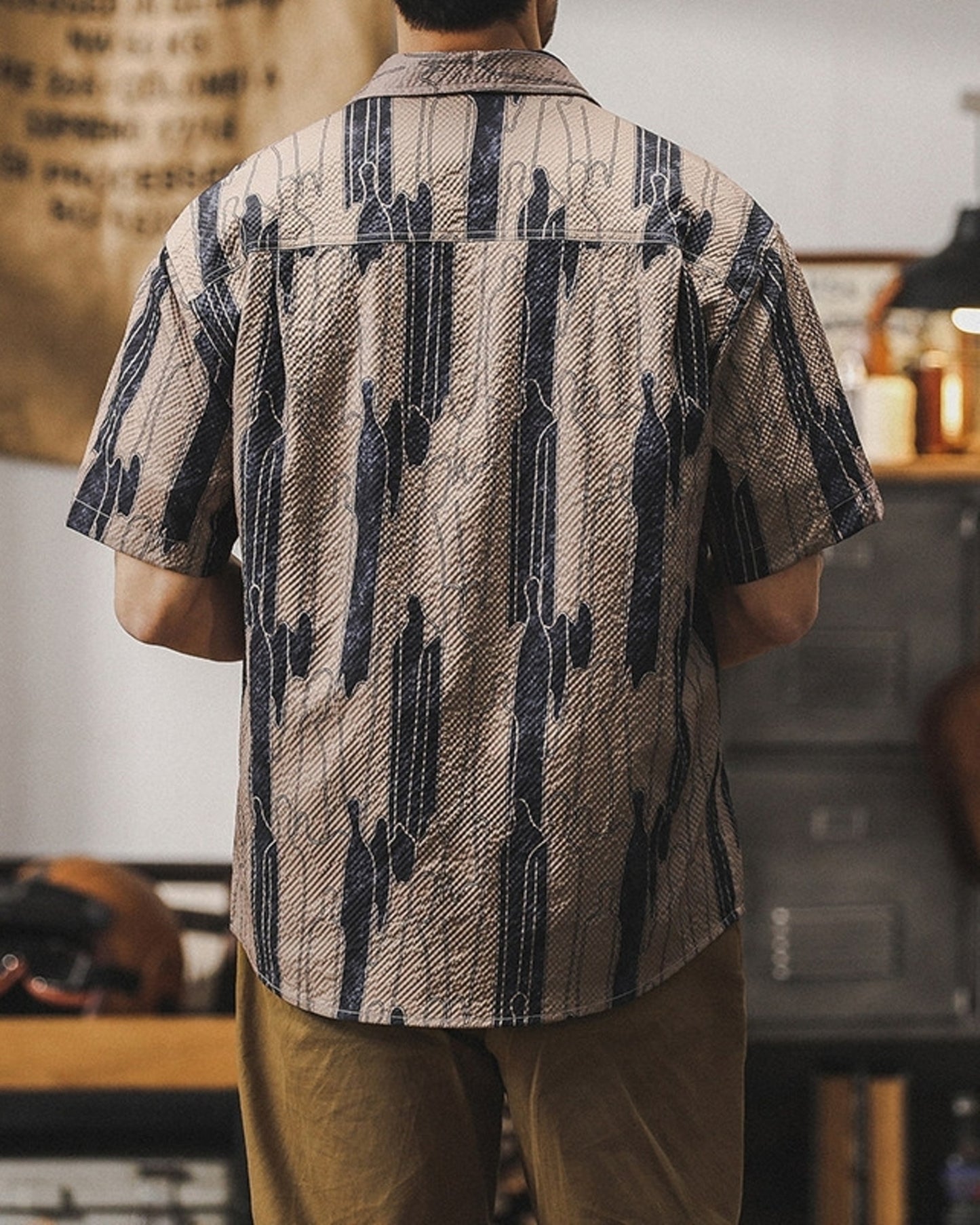 vintage pattern loose short sleeve work shirt 2color 【ACT0227】