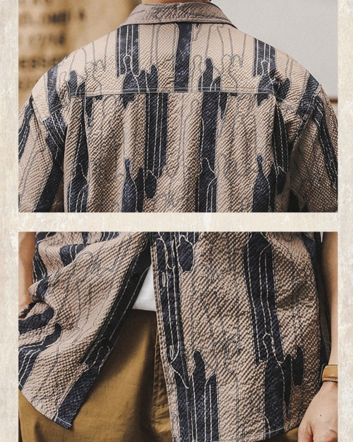 vintage pattern loose short sleeve work shirt 2color 【ACT0227】