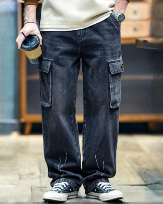 patch pocket wide denim cargo pants 【ACT0006】