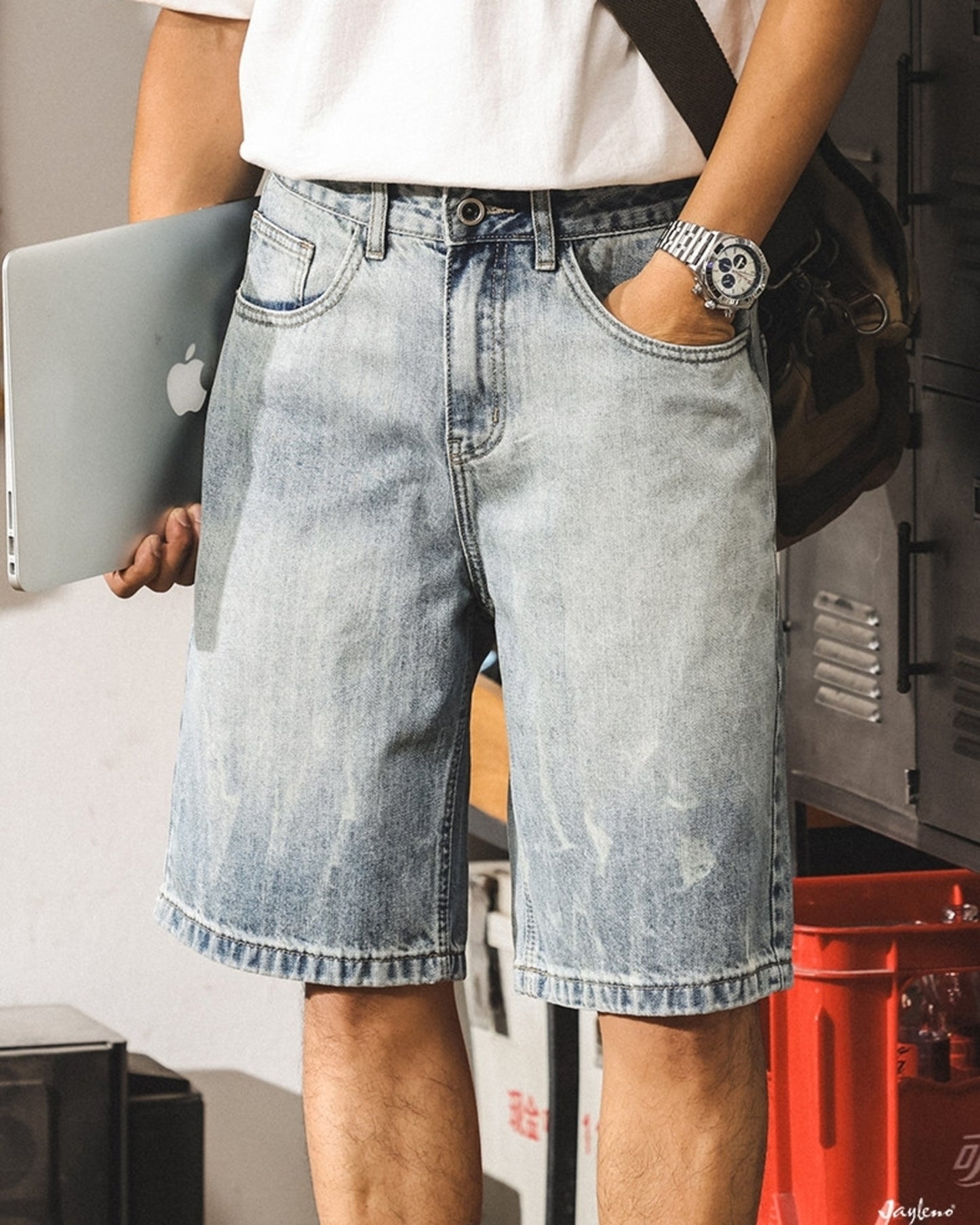 washed straight denim shorts 【ACT0174】