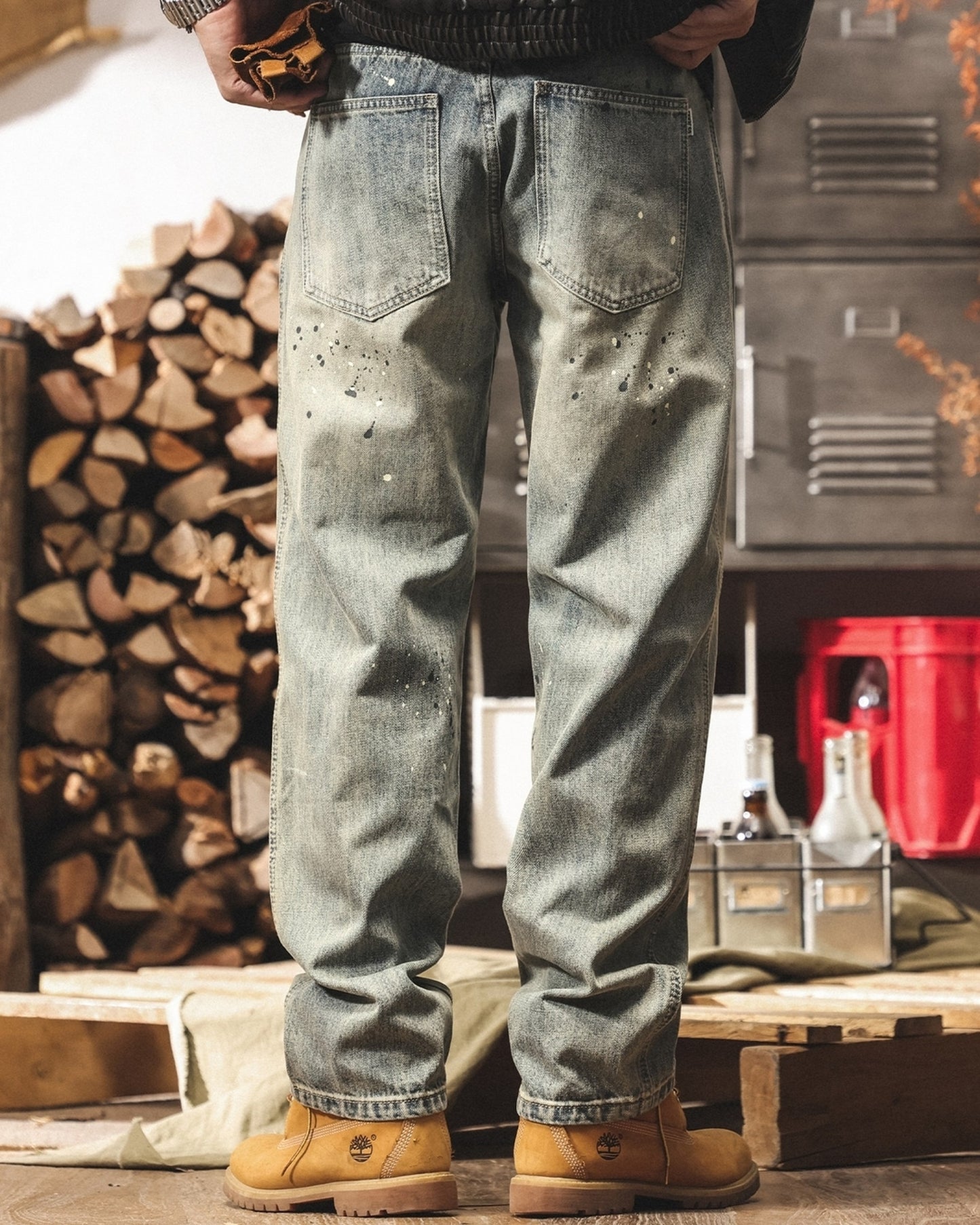 vintage wash splash loose straight denim pants 【ACT0225】