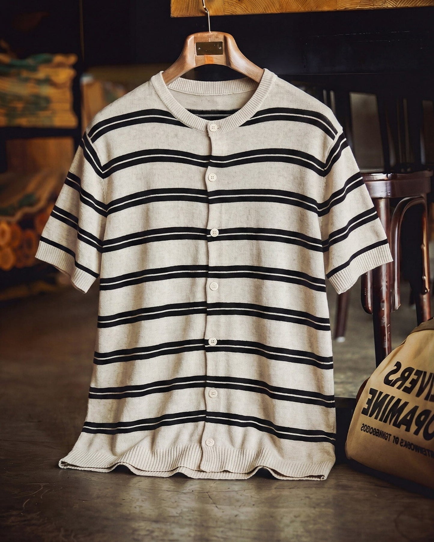 Striped Relaxed Fit Knit Short Sleeve Polo Shirt 2color 【ACT0117】