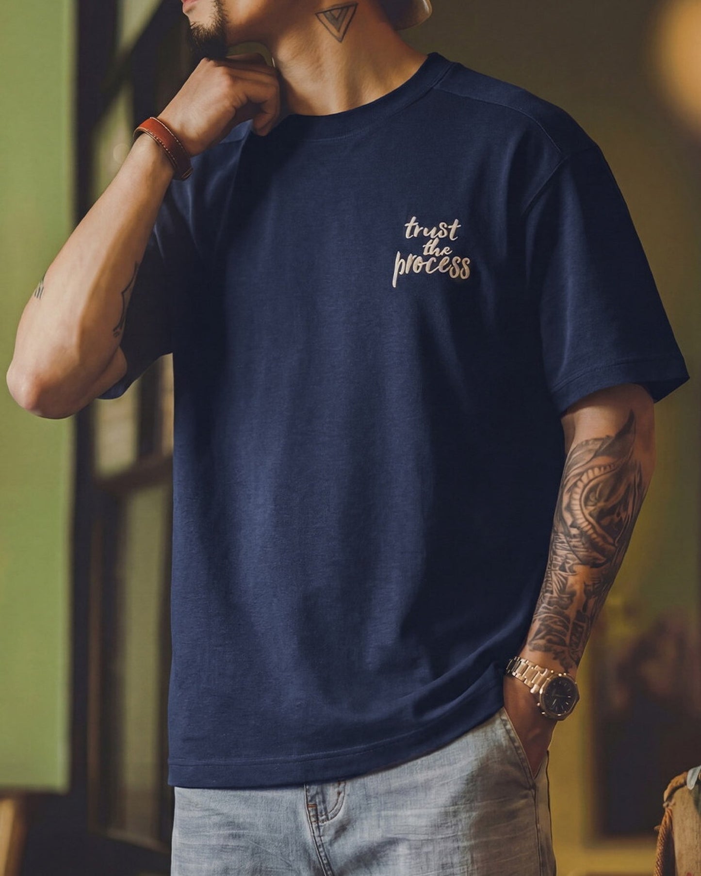 Casual Script Graphic Printed Relaxed T-Shirt 2color 【ACT0118】