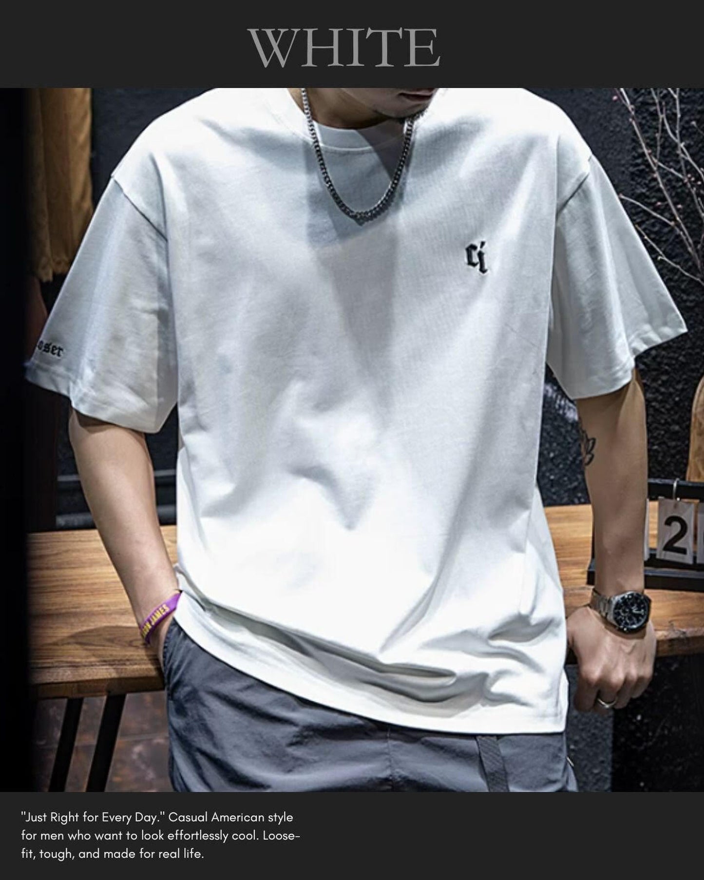 embroidered logo oversized t-shirt 4color 【ACT0028】