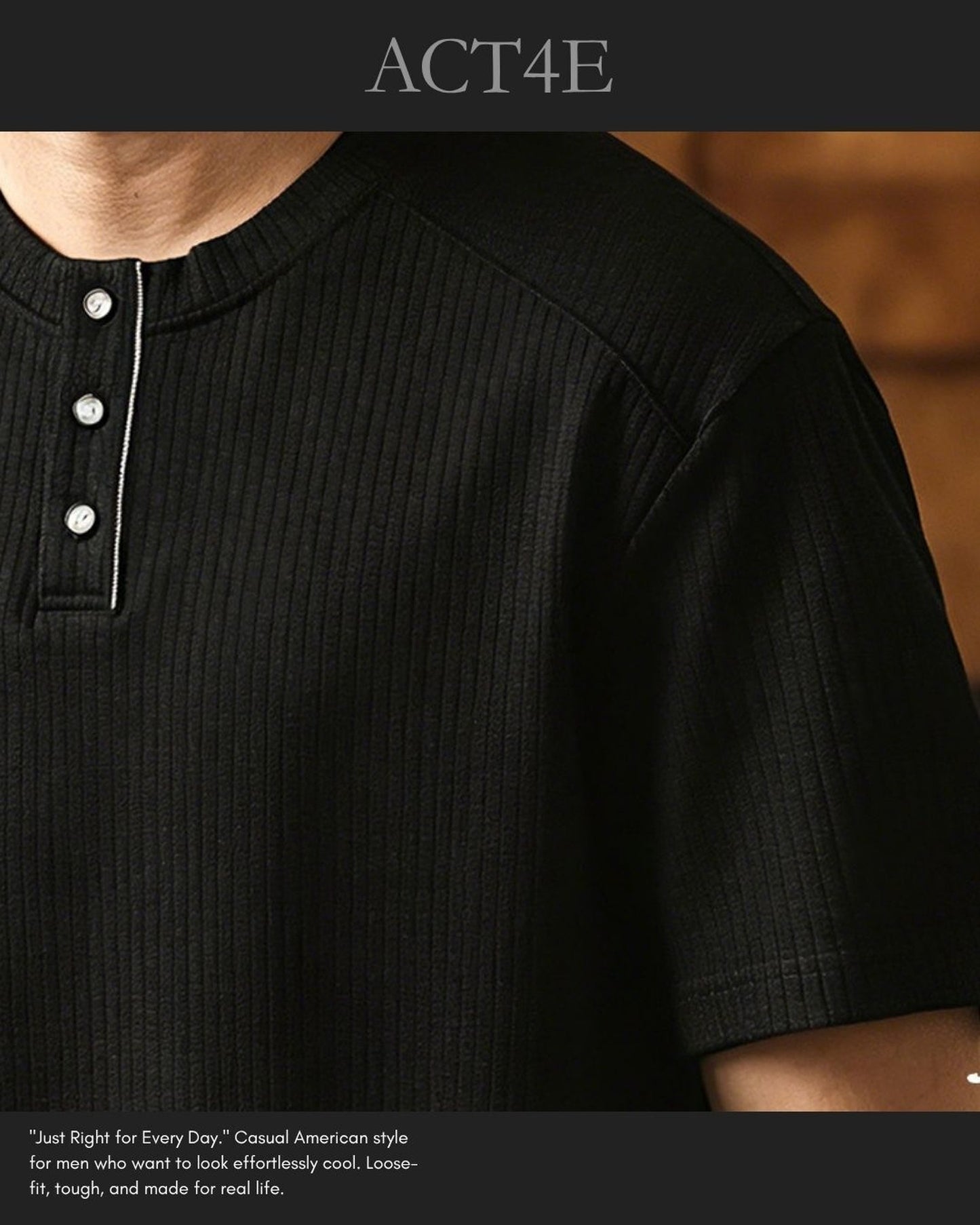 henley neck short sleeve T-shirt 4color 【ACT0235】